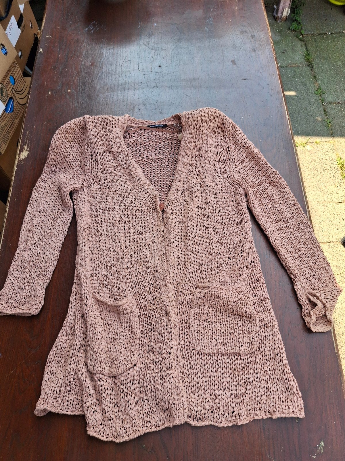 Luisa Cerano beige open-knit cardigan met zakken, Luisa Cerano, Ophalen of Verzenden, Zo goed als nieuw, Beige