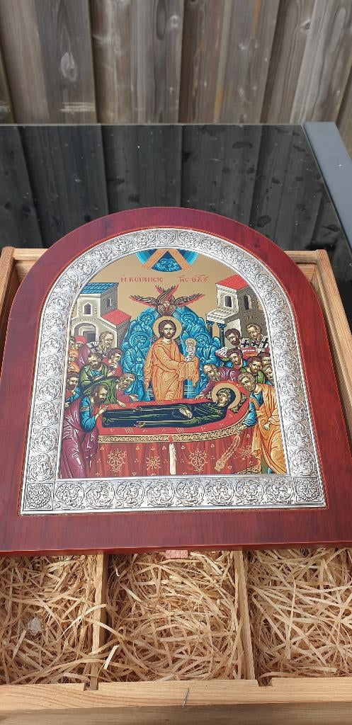 998 zilveren Byzantijns houten icoon, Ophalen of Verzenden