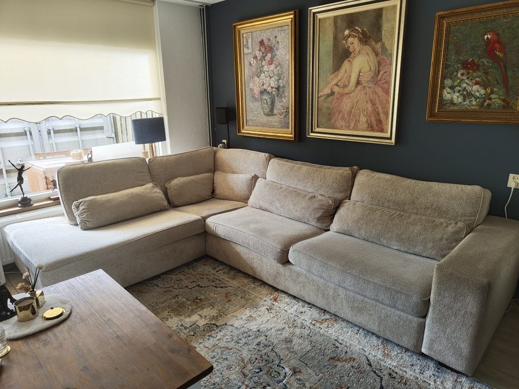 Luxe hoekbank teddy stof — beige/zand, Ophalen, 250 tot 300 cm, 125 tot 150 cm, Hoekbank