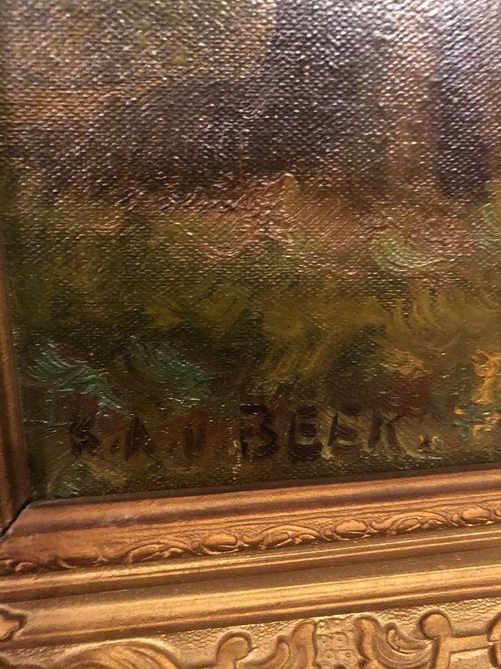 Groot schilderij landschap paard kar in de herfst olieverf, Ophalen