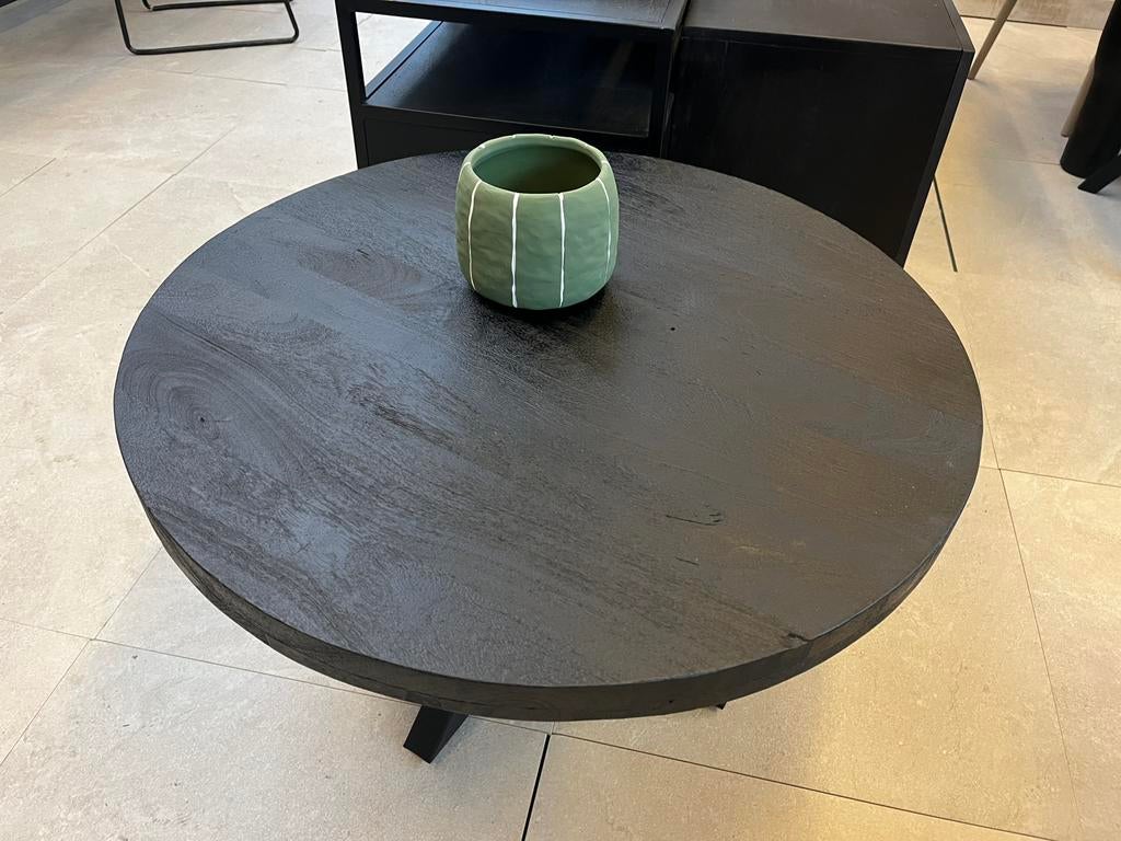 Magazijn leefverkoop ronde salontafel zwart mangohout matrix, Hout, Zwart, Nieuw, Ophalen of Verzenden