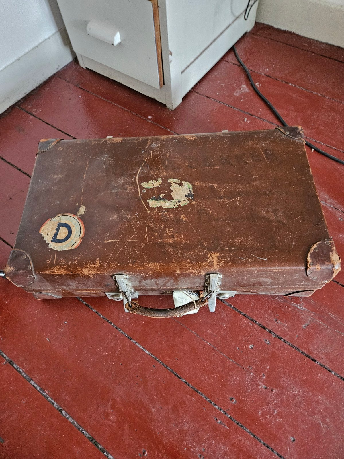 Vintage Koffer - Bruin Leer - 70x40x17 cm, Antiek en Kunst, Ophalen