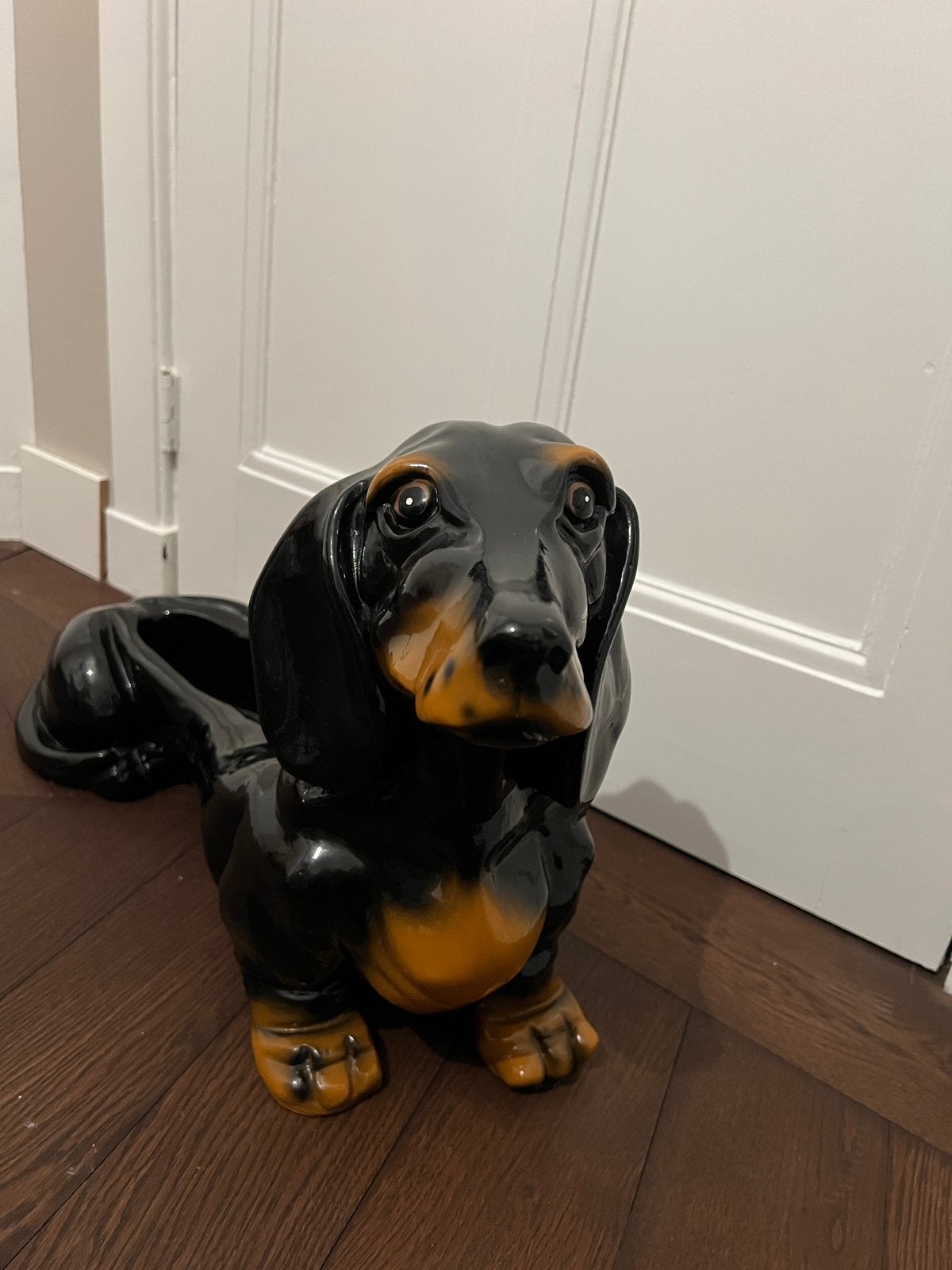 Dachshund, teckel beeld vintage mid century, Ophalen, Kunststof, 100 cm of meer, Zo goed als nieuw