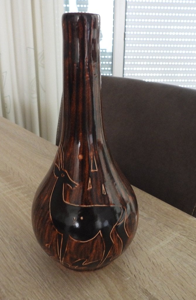 Vintage vaas De Gats, met hert, Antiek en Kunst, Ophalen of Verzenden