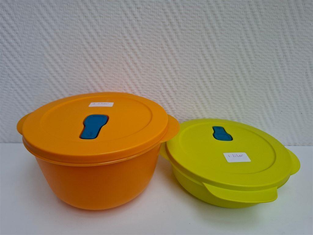 T055 Crystalwave schalen, 2 en 1 ltr. en meer Tupperware, Ophalen of Verzenden, Zo goed als nieuw, Blauw, Bak of Kom