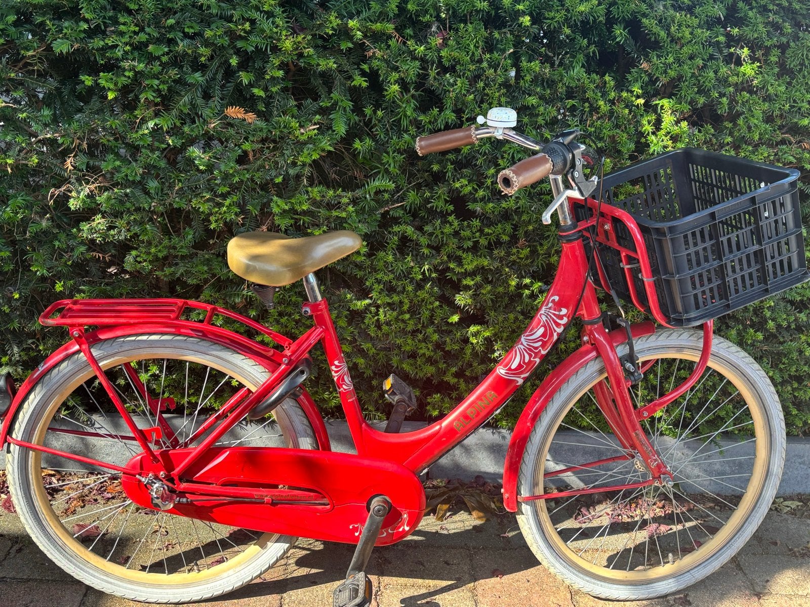 Alpina kinderfiets 24 inch - Rood met krat, Ophalen, Gebruikt, Terugtraprem, 20 inch of meer