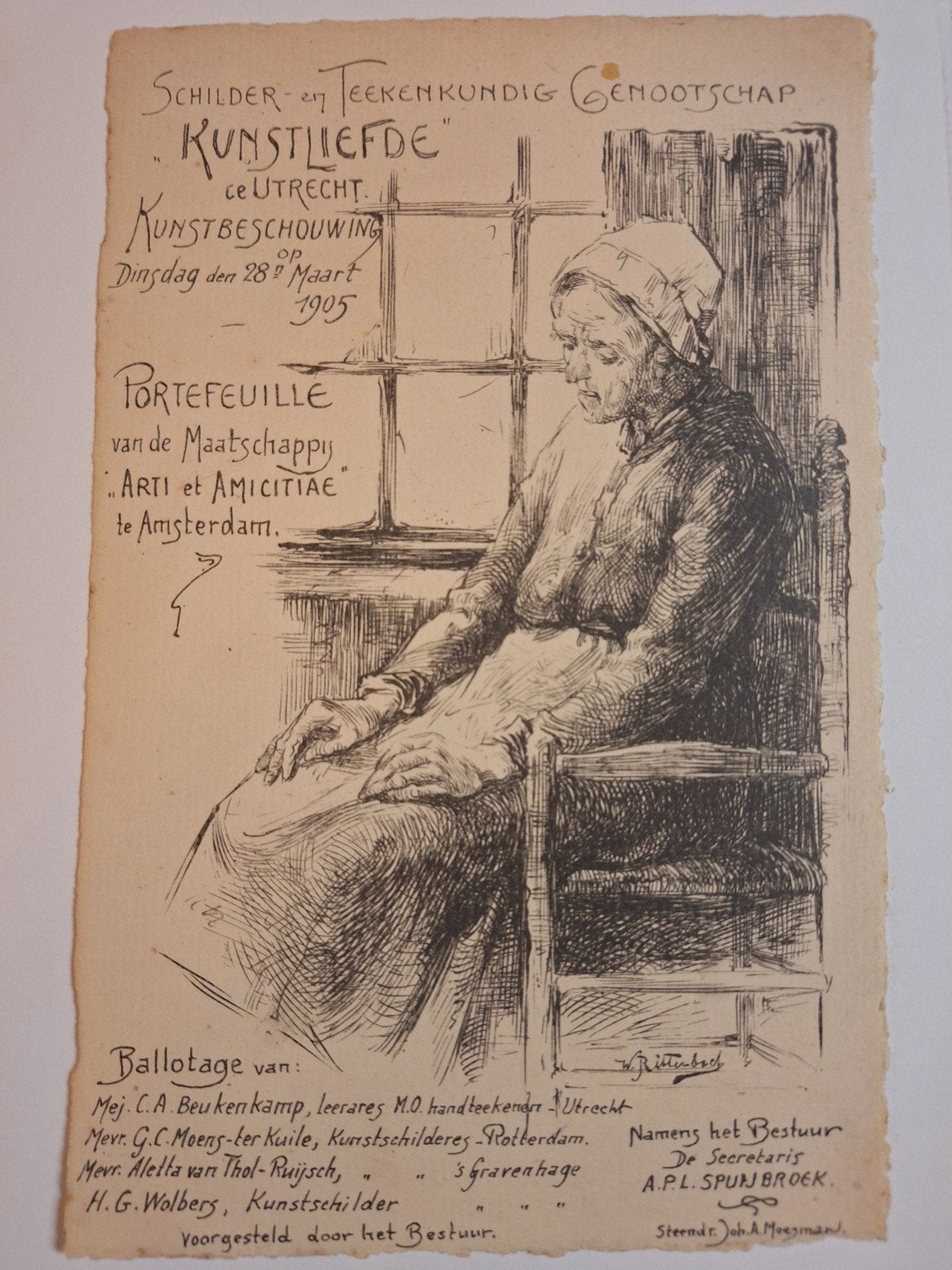 Lithografie: kunstgenootschap , 1905, Met tekst, Portret, Ophalen of Verzenden, Lithografie