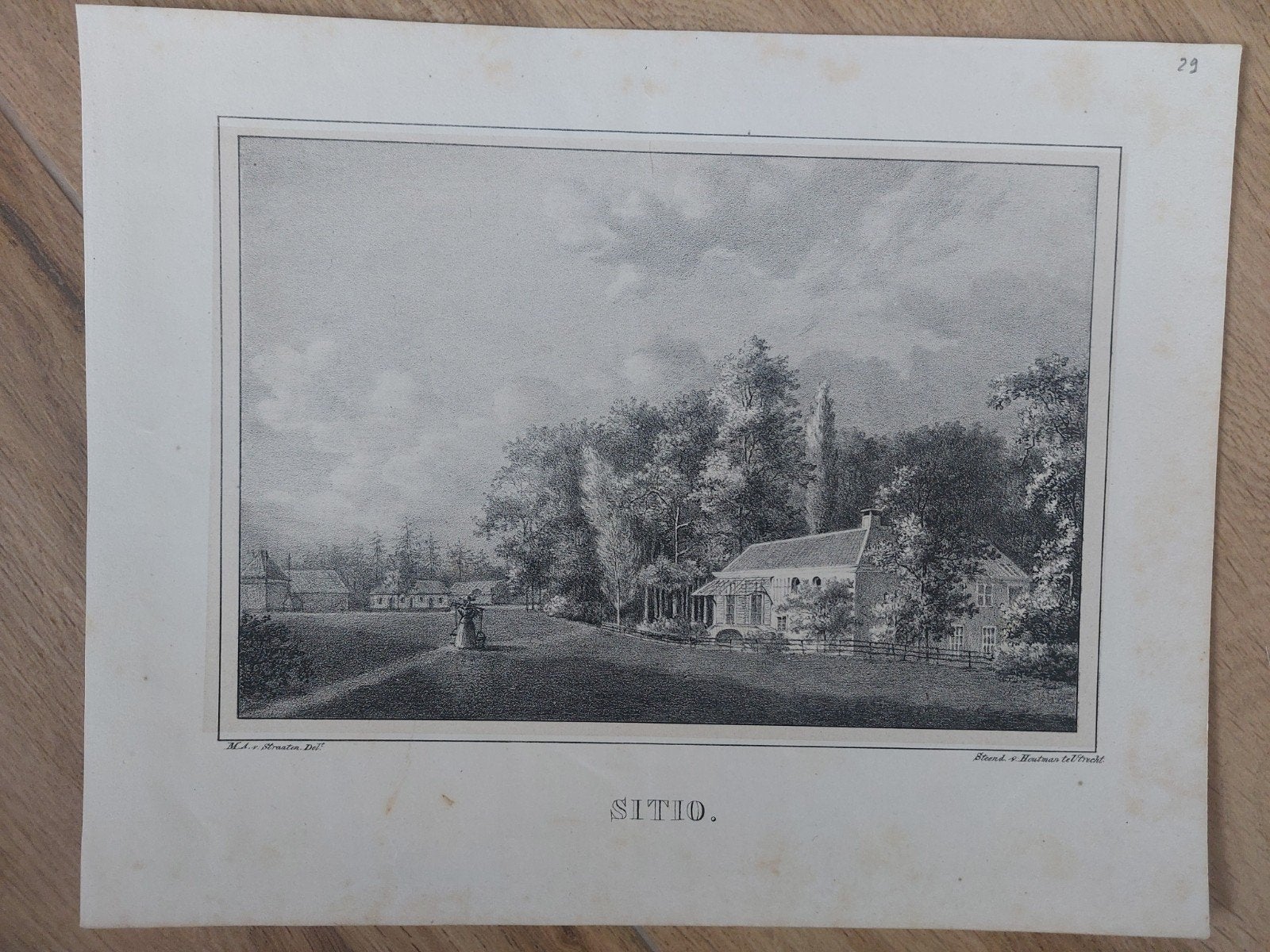 29 Sitio Zomerhuis A.C.W. Munter in Doorn - steendruk 1829, Antiek en Kunst, Gesigneerd in de plaat, Ophalen of Verzenden, Landschappen