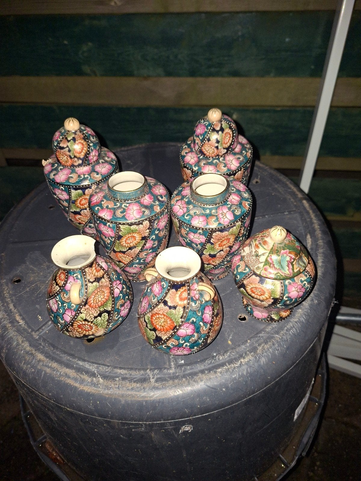 Set van 7 Antieke Chinese Gemberpotten/Vazen, Ophalen