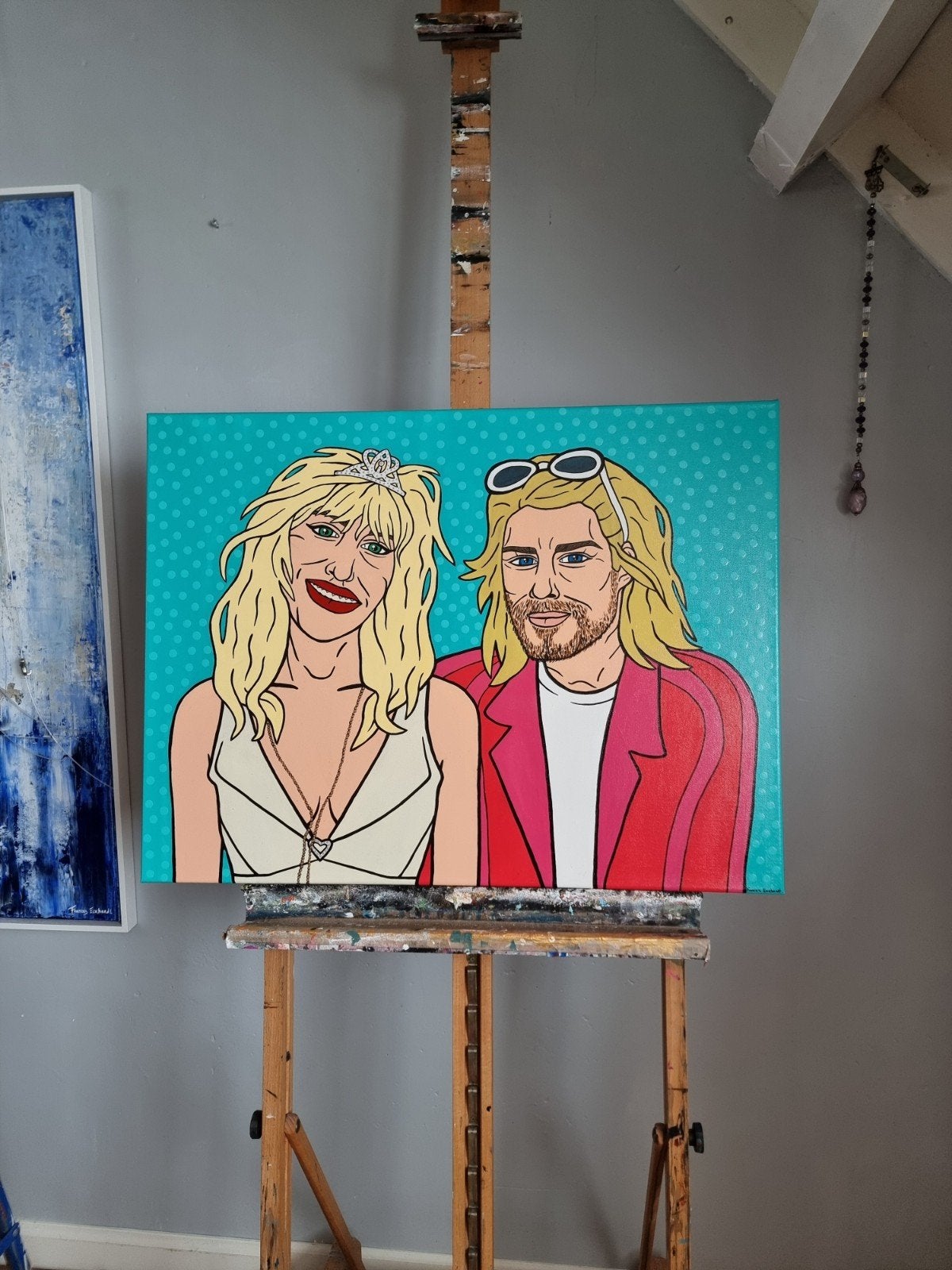 Pop art schilderij 60x80 - Kurt Cobain Courtney Love, Ophalen of Verzenden