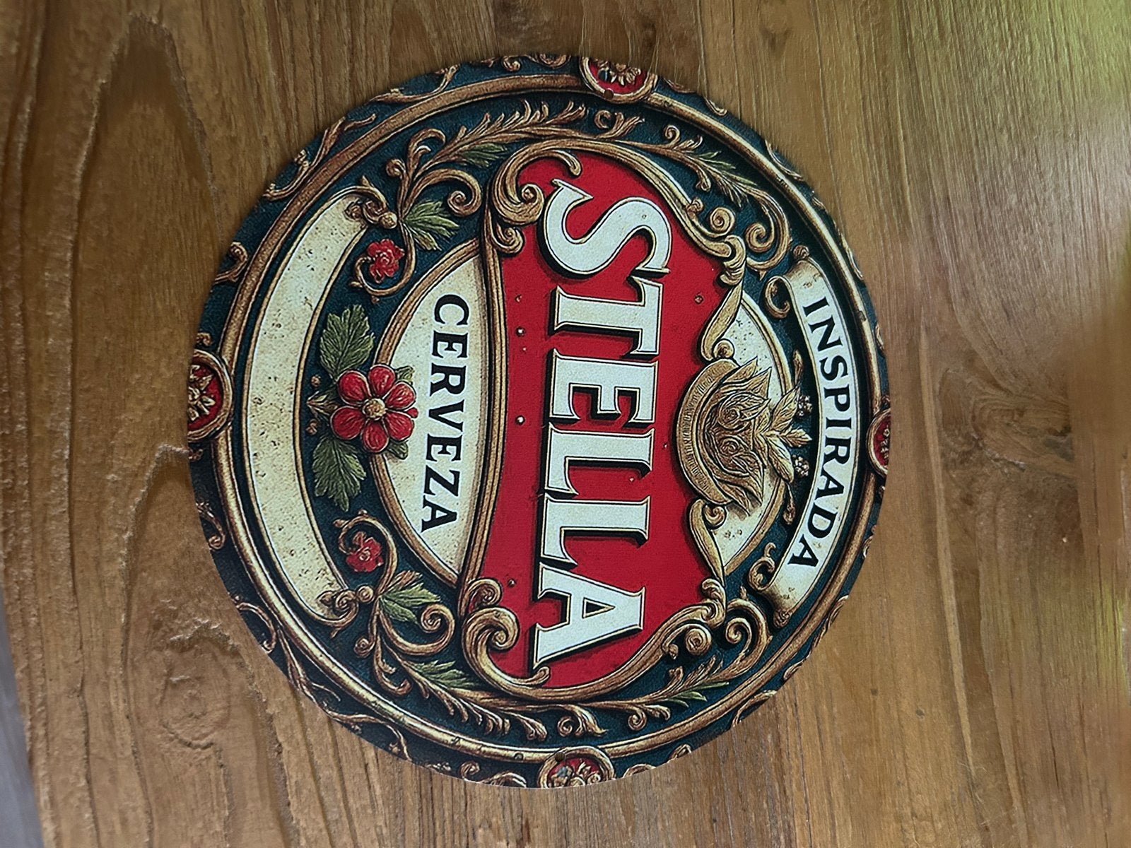 Rond metalen Stella Cerveza reclamebord 20x20 cm, Ophalen of Verzenden, Nieuw, Reclamebord