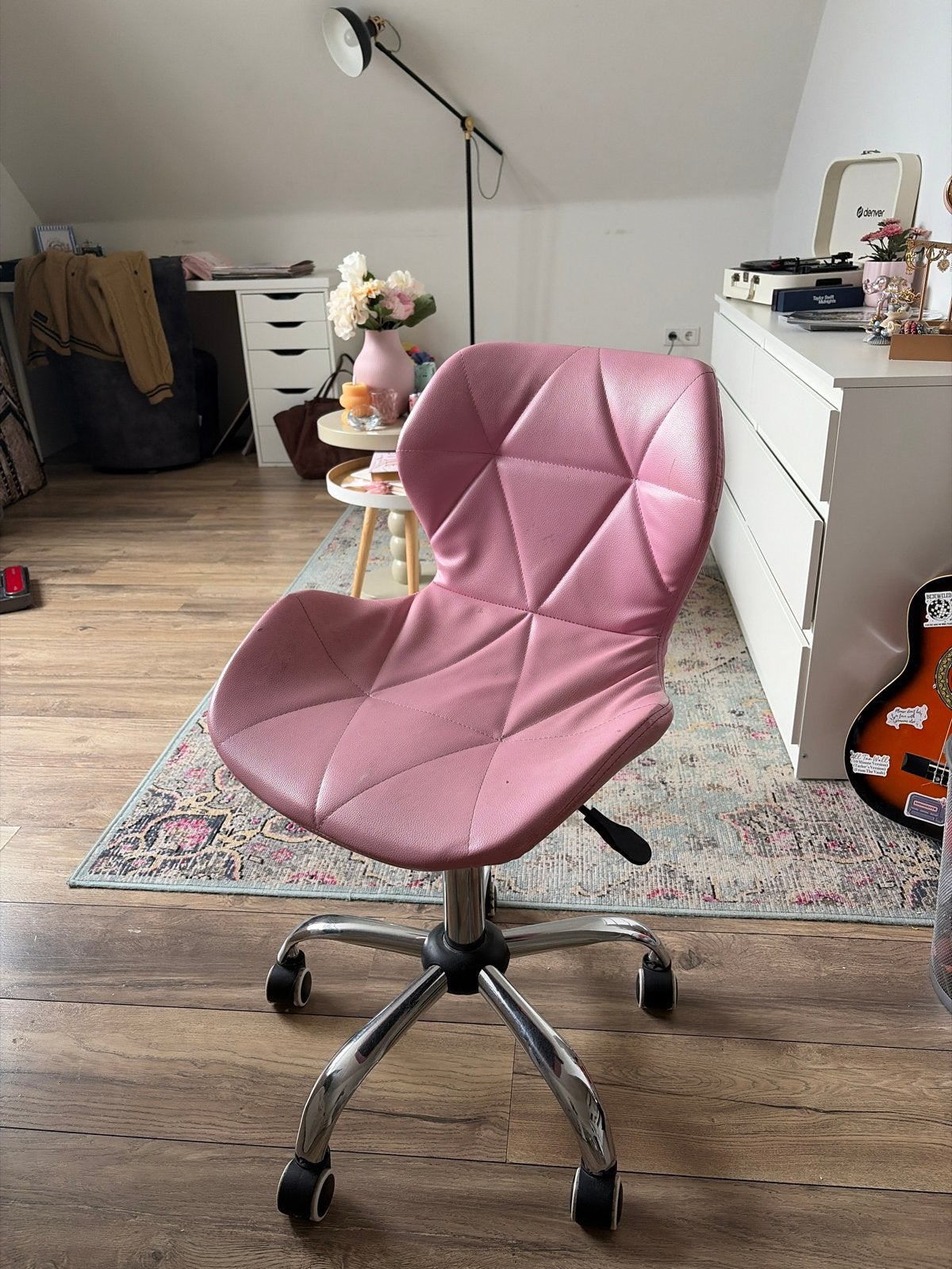 Roze bureaustoel met wielen, Ophalen of Verzenden, Gebruikt, Roze, Bureaustoel