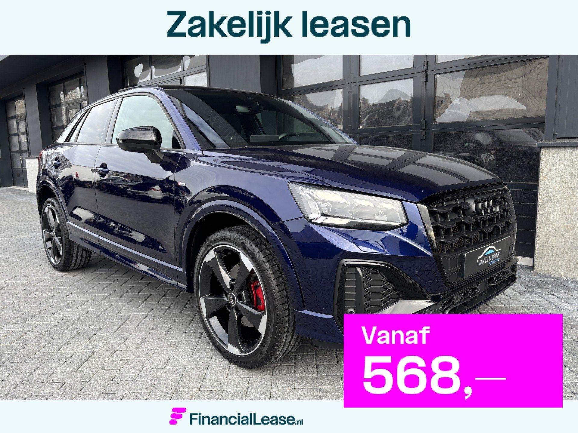 Audi Q2 35 TFSI S-Line Pano Navarra blauw, 4 cilinders, 150 pk, Blauw, Leder en Stof