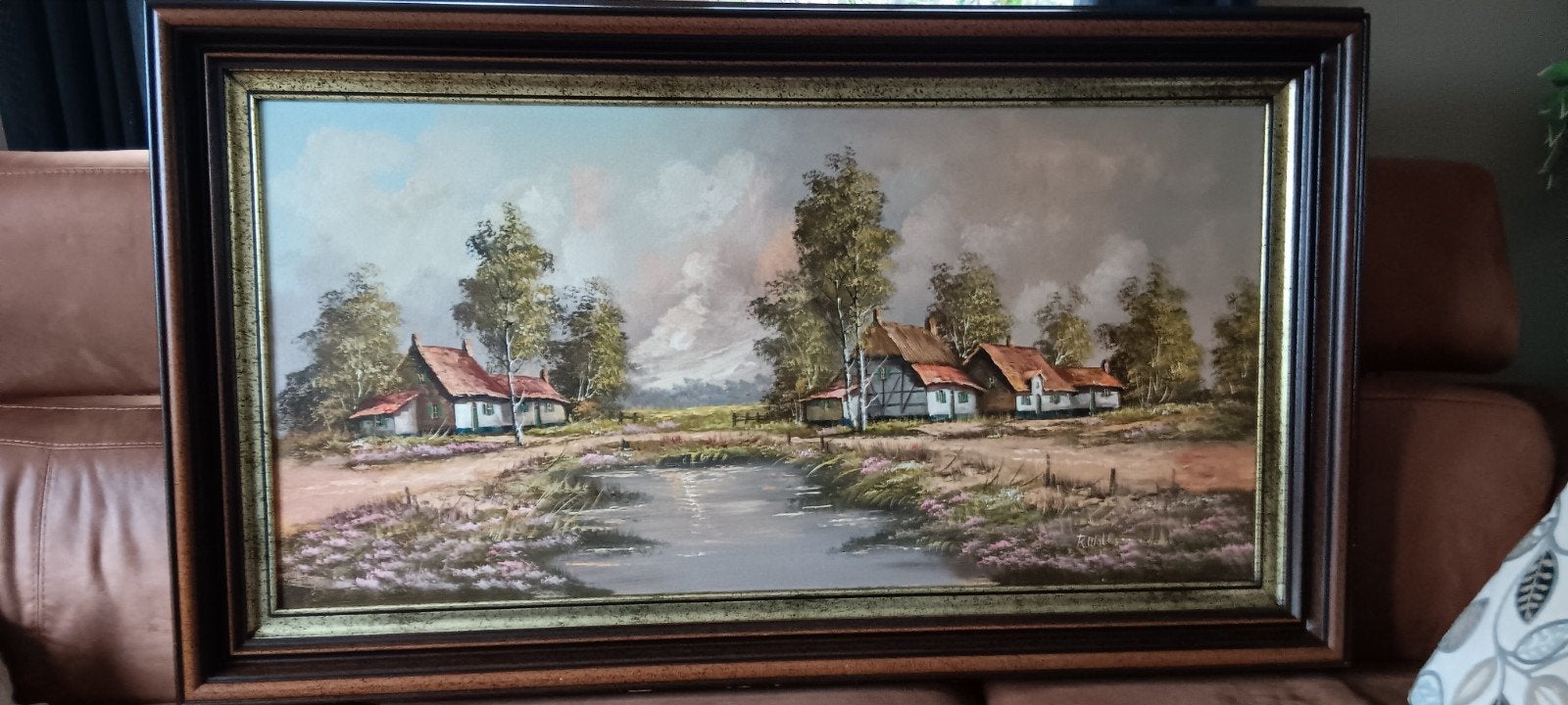 Schilderij R. Wolters - Landschap met boerderijen, Ophalen, Doek, Landschap, Klassiek