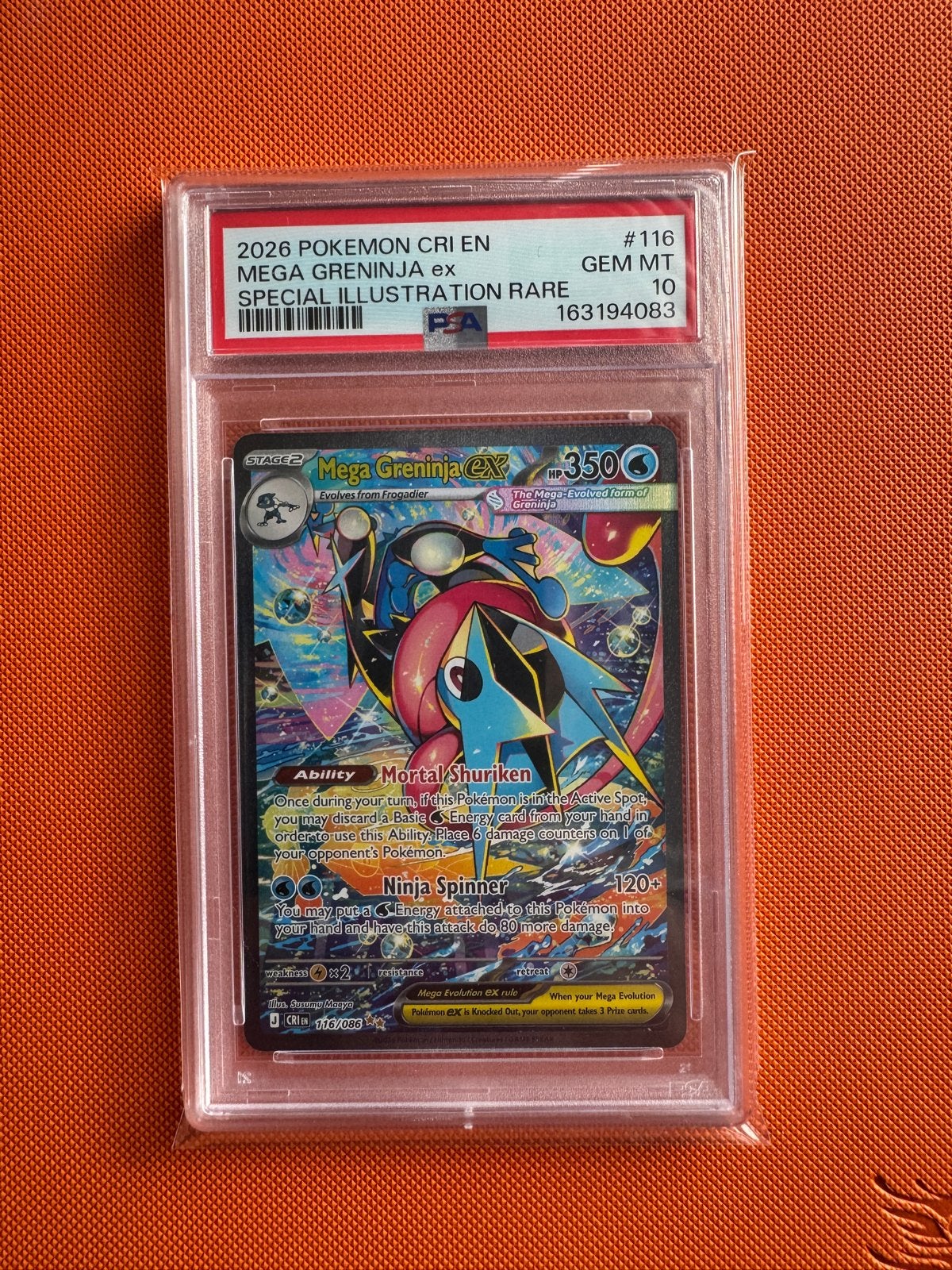 Mega Greninja EX 2026 CRI EN #116 PSA 10 GEM MT, Ophalen of Verzenden, Nieuw, Losse kaart