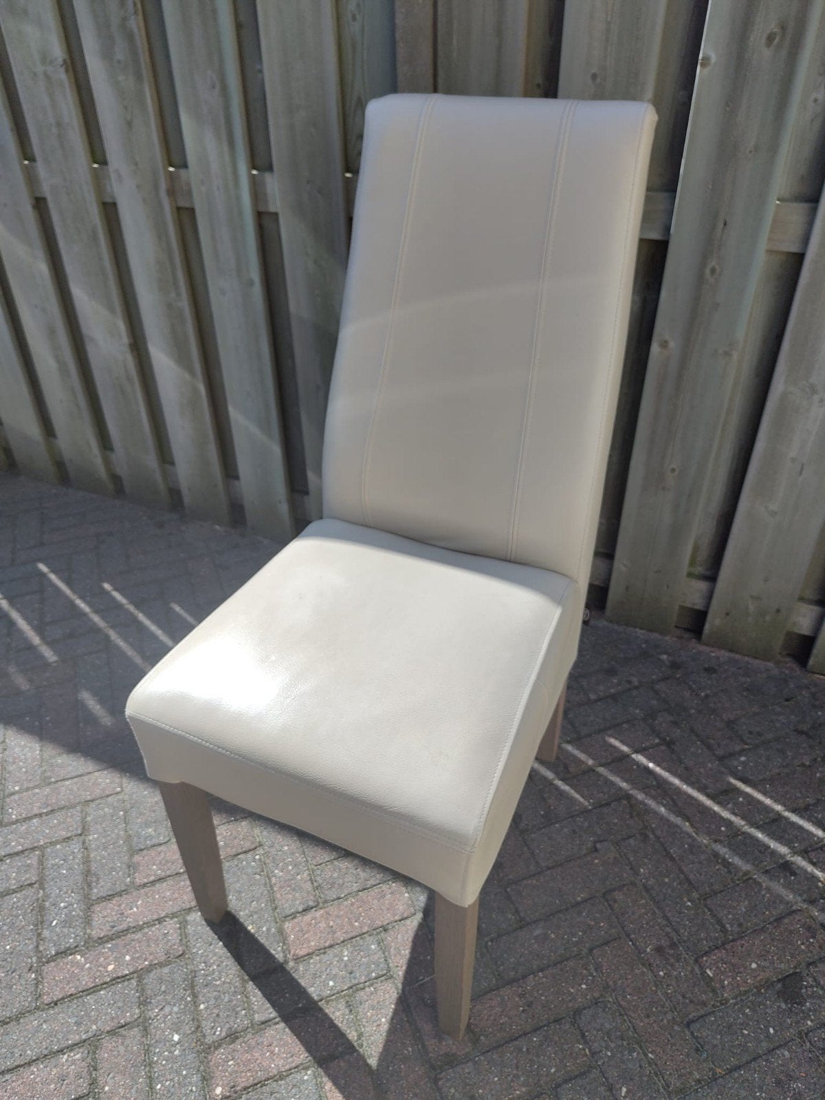 Set van 6 H&H eetkamerstoelen, beige/crème met houten poten, Ophalen, Gebruikt, Overige kleuren, Vijf, Zes of meer stoelen