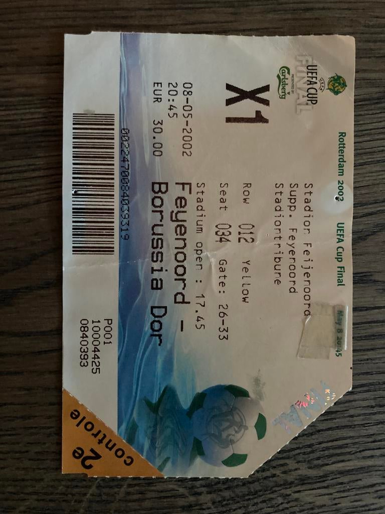TICKET FEYENOORD-BORUSSIA DORTMUND UEFA CUP FINALE 2002, Ophalen of Verzenden, Gebruikt, Feyenoord, Overige typen