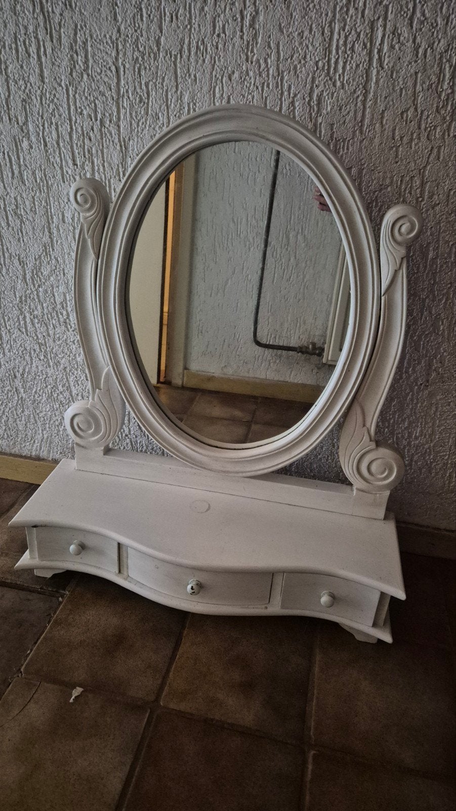 Vintage Opzetkaptafel met Ovale Spiegel, Gebruikt, Vintage, Klassiek, Minder dan 100 cm, Hout