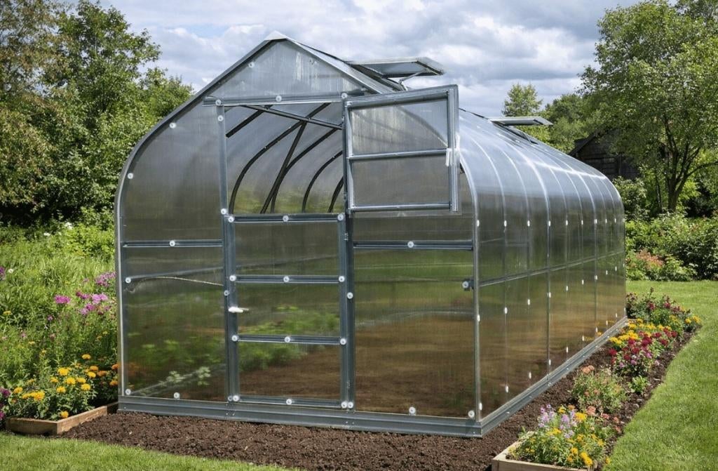Hoge tuinkas/kweekkas met automatische dakramen, Tuin en Terras, Kassen, Staal, Polycarbonaat, Verzenden, Kweekkas