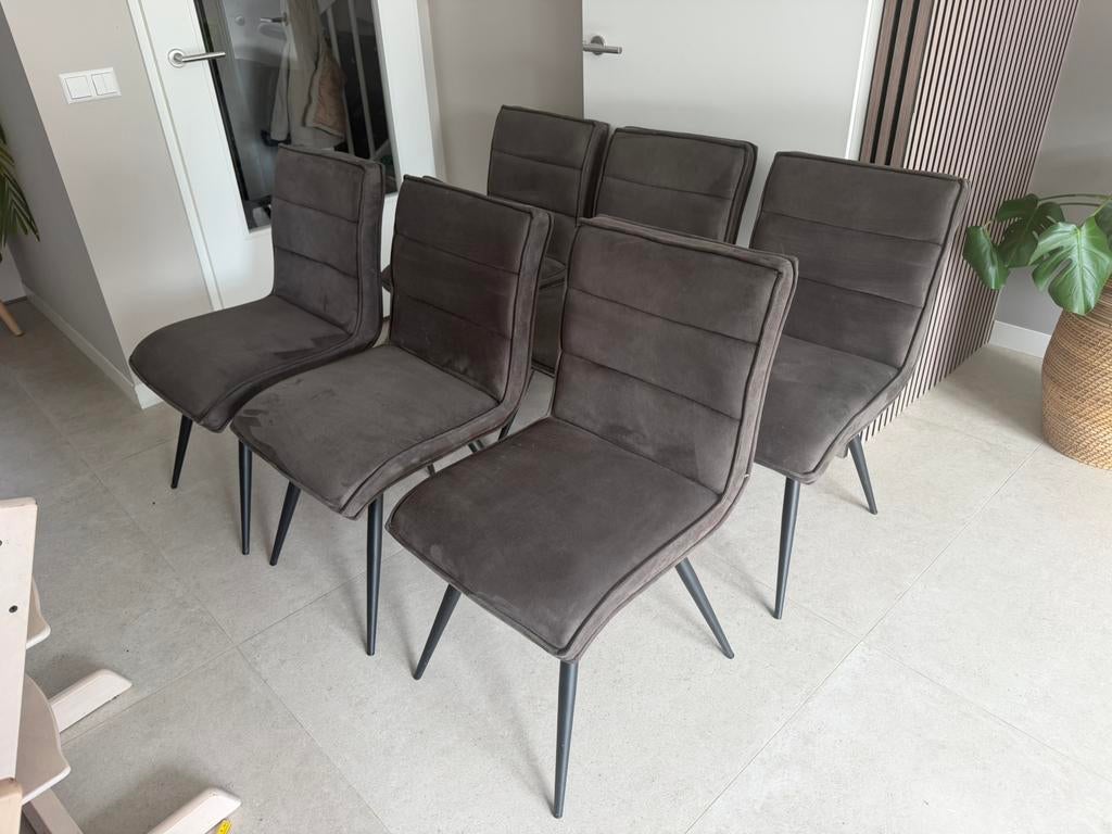 Eettafel stoelen 6 stuks taupe kleur, Huis en Inrichting, Stoelen, Ophalen of Verzenden, Zo goed als nieuw, Vijf, Zes of meer stoelen