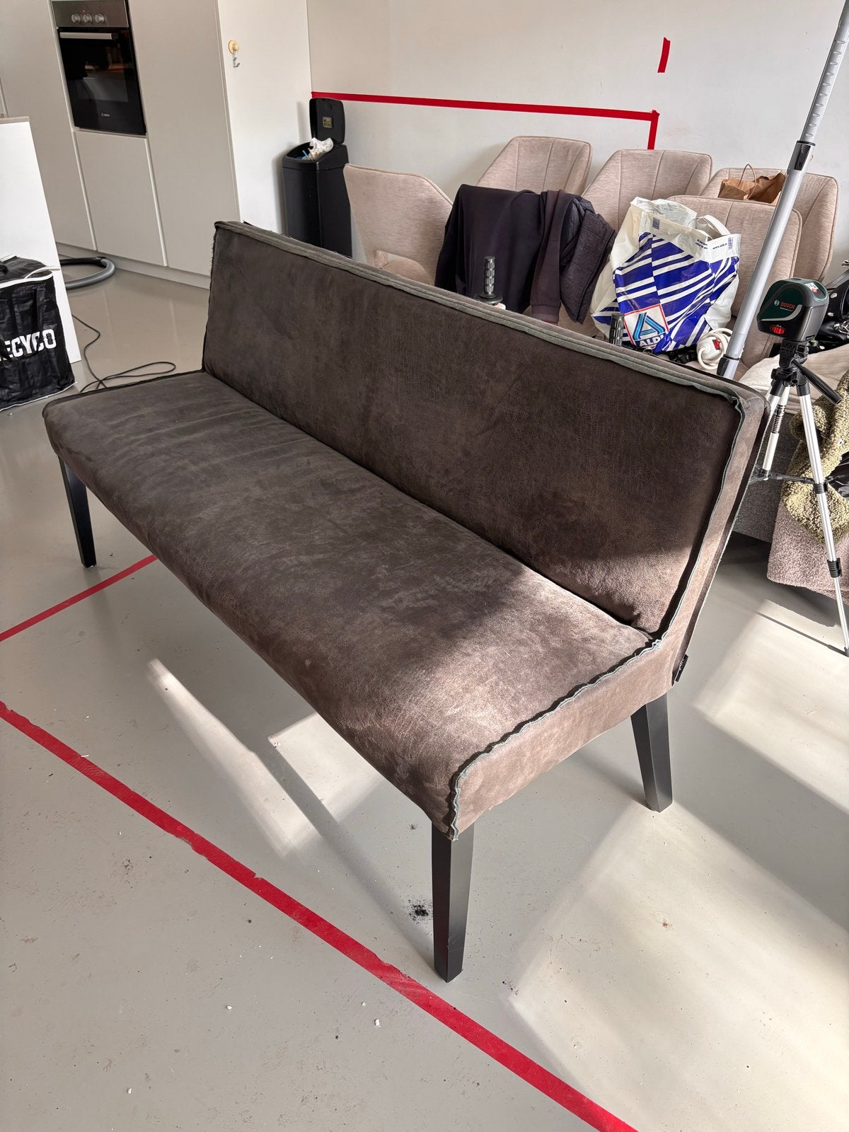 Eettafel bankje bruin leer 155x80x60 cm, Ophalen, Gebruikt, Minder dan 75 cm, 150 tot 200 cm
