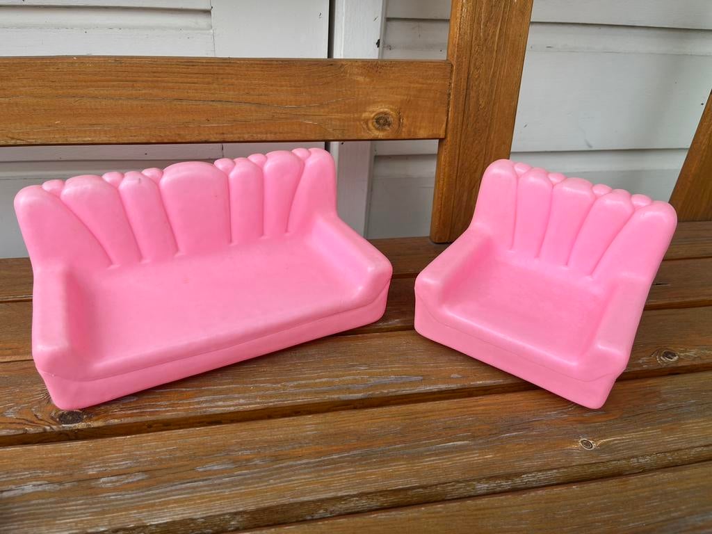 Vintage 1989 lucky roze stoel bankstel | barbie / poppenhuis, Ophalen of Verzenden