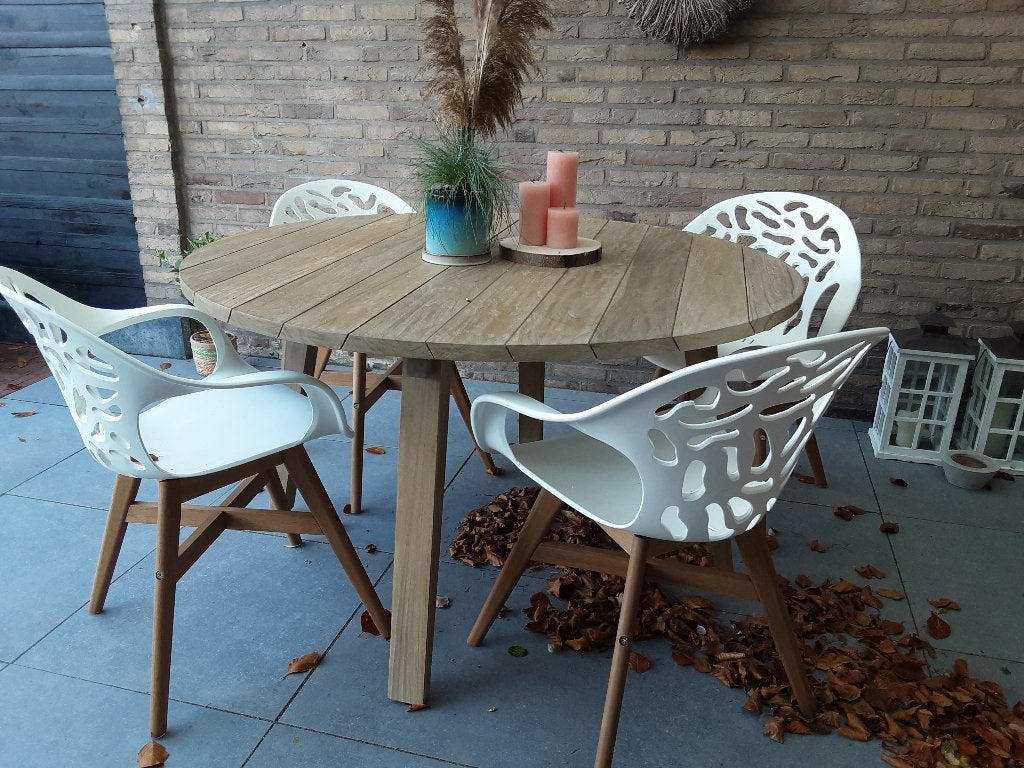 Tuintafel hout, Tuin en Terras, Ophalen, Zo goed als nieuw, Rond, Hout