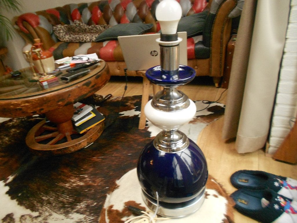 Vintage Italiaanse tafel lamp jaren 70 chroom keramiek, Huis en Inrichting, Overige typen, Gebruikt, Vintage, Meerkleurig