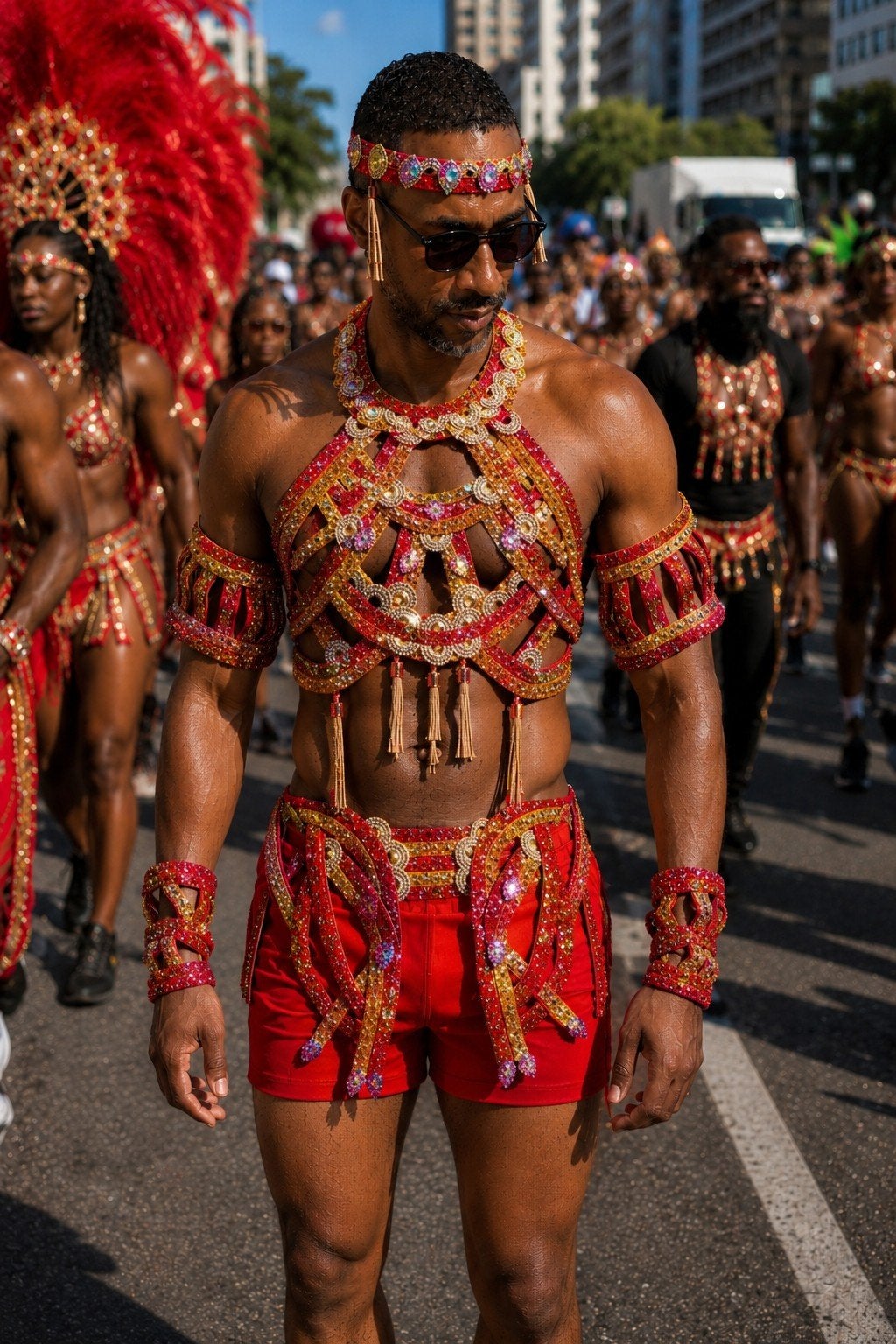 Caribbean Love Carnaval Outfit (Rood / Red) - Small, Ophalen, Jongen