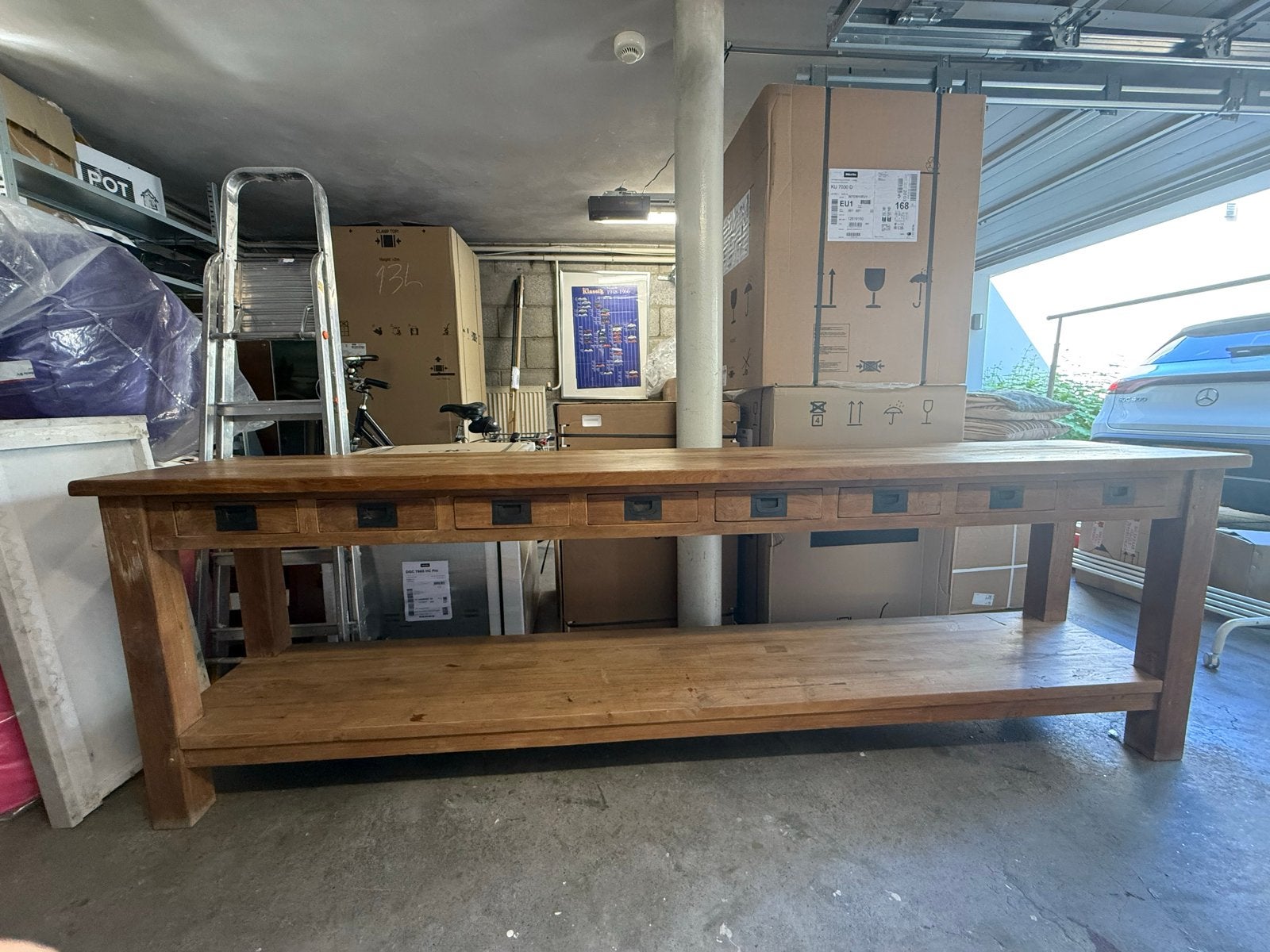 Landelijk eikenhouten dressoir met 8 laden., Huis en Inrichting, Kasten | Dressoirs, Ophalen, Gebruikt, Eikenhout, 200 cm of meer