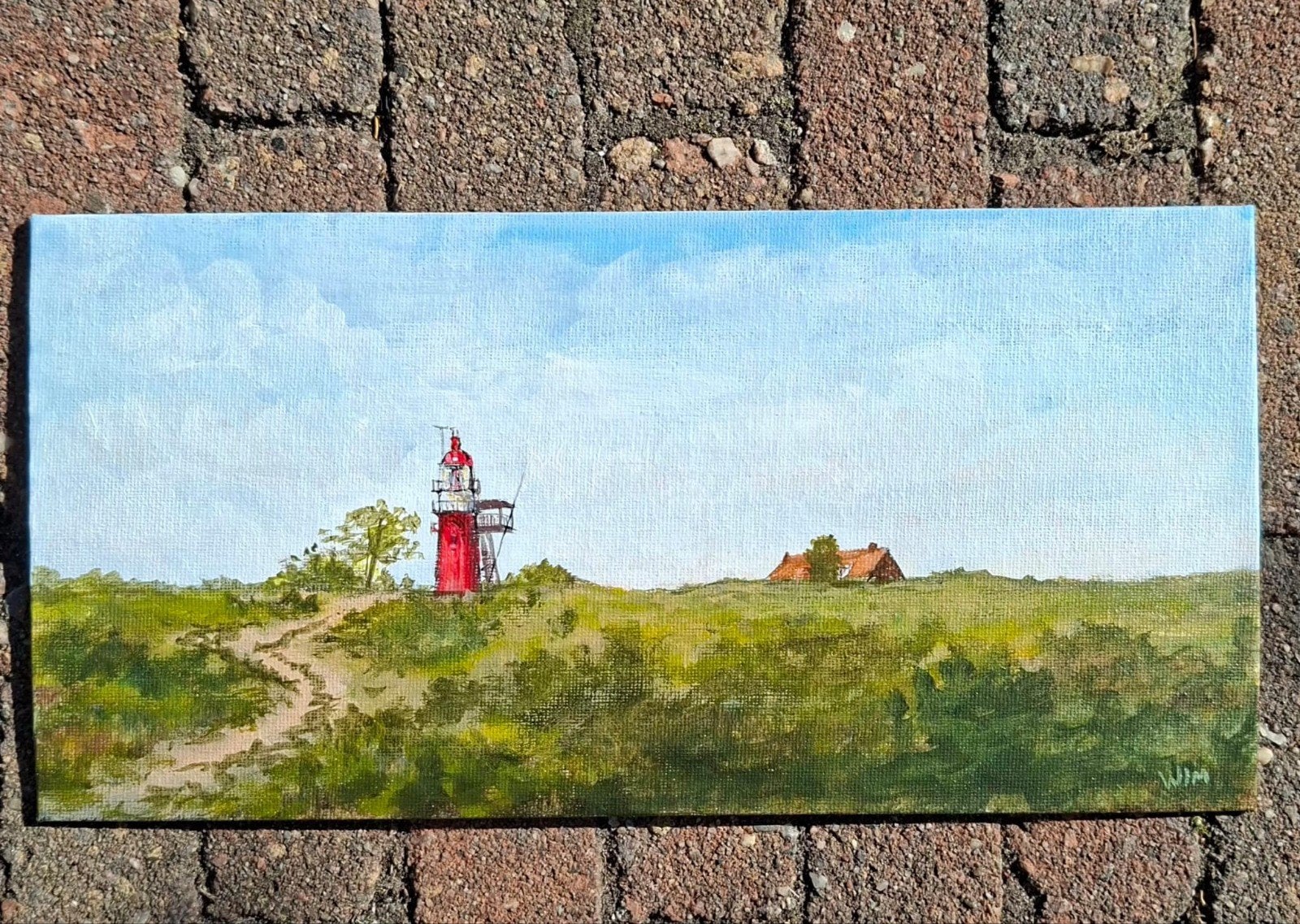 aanbieding nu 15x30  Schilderij: vlieland Rode vuurtoren in, Ophalen of Verzenden