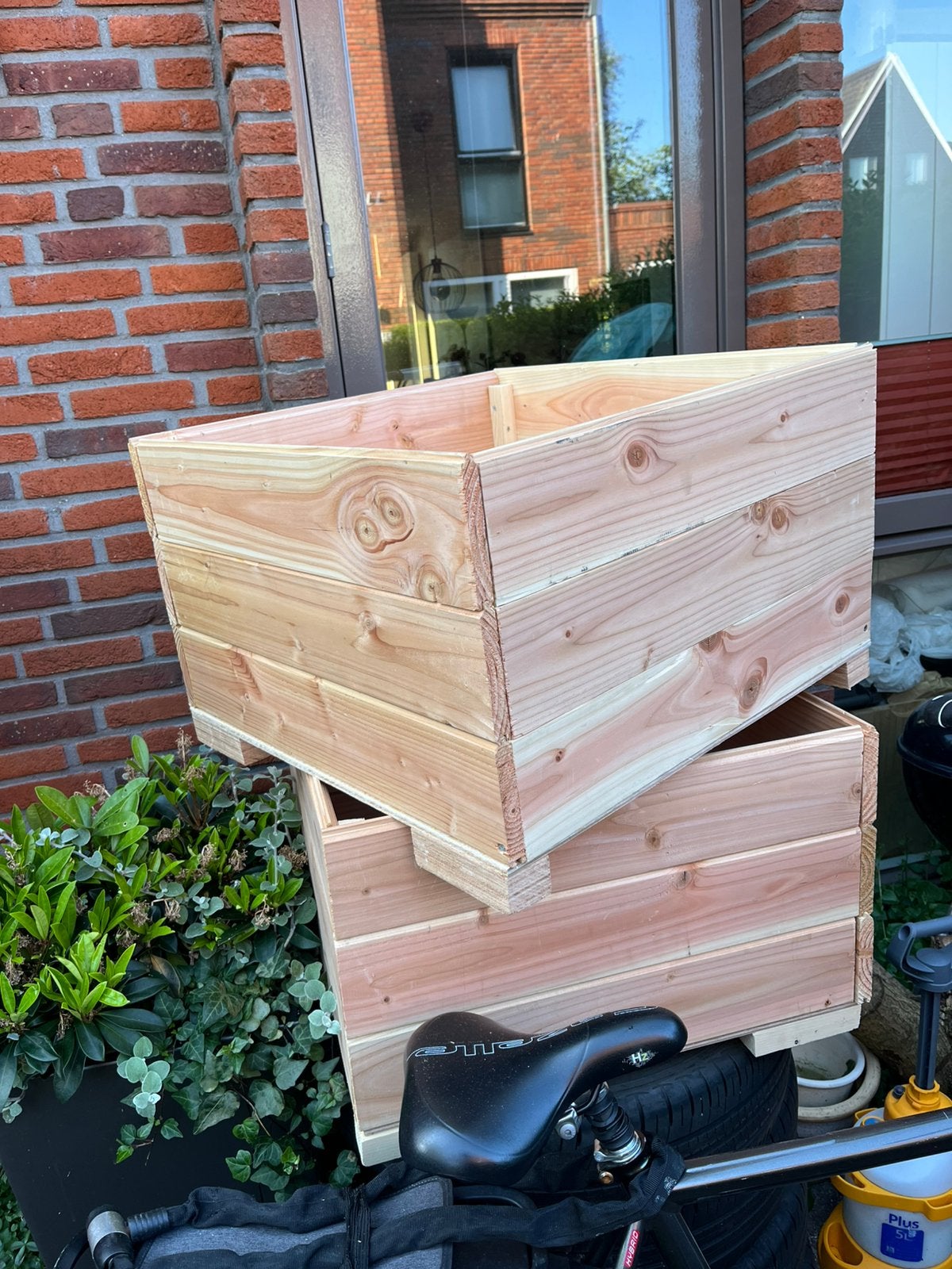 Houten Bloembakken 60x60x40 cm met cementkuip, Tuin en Terras, Ophalen, Balkon, Vierkant, Nieuw