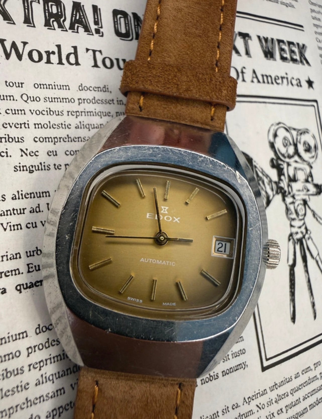 Zwitsers vintage Edox automatisch horloge ETA 2783, Overige merken, Staal, Met bandje, Polshorloge