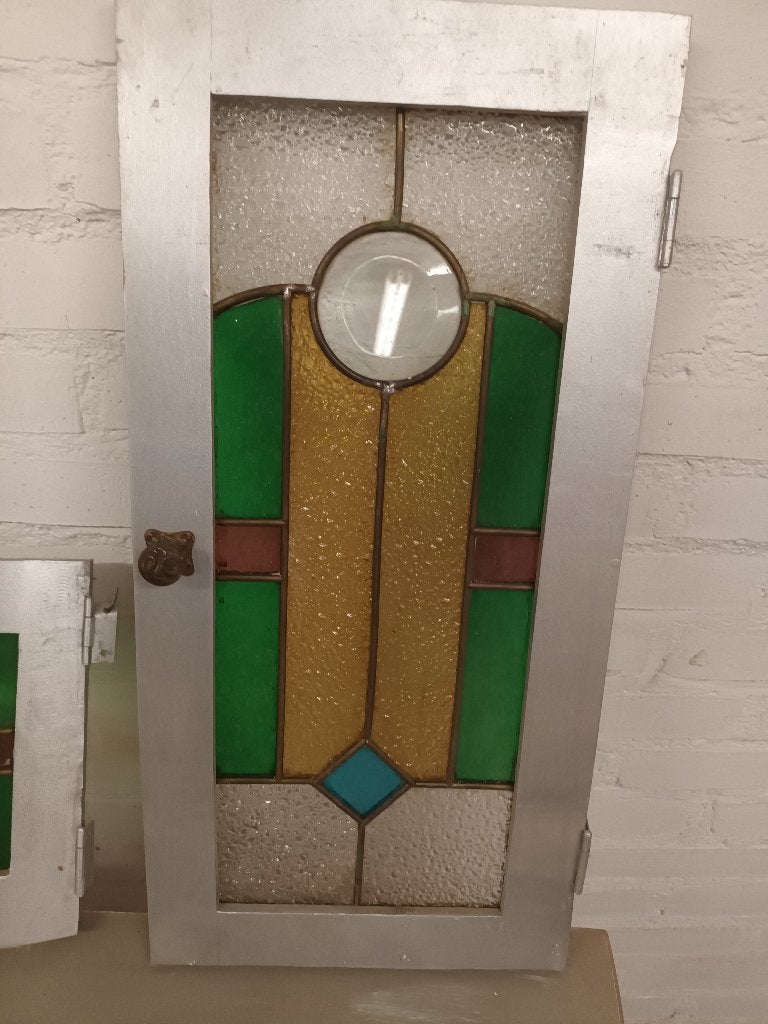 Set van 2 glas-in-lood ramen - Art Deco stijl, Gebruikt, Minder dan 80 cm, Overige typen, Ophalen of Verzenden