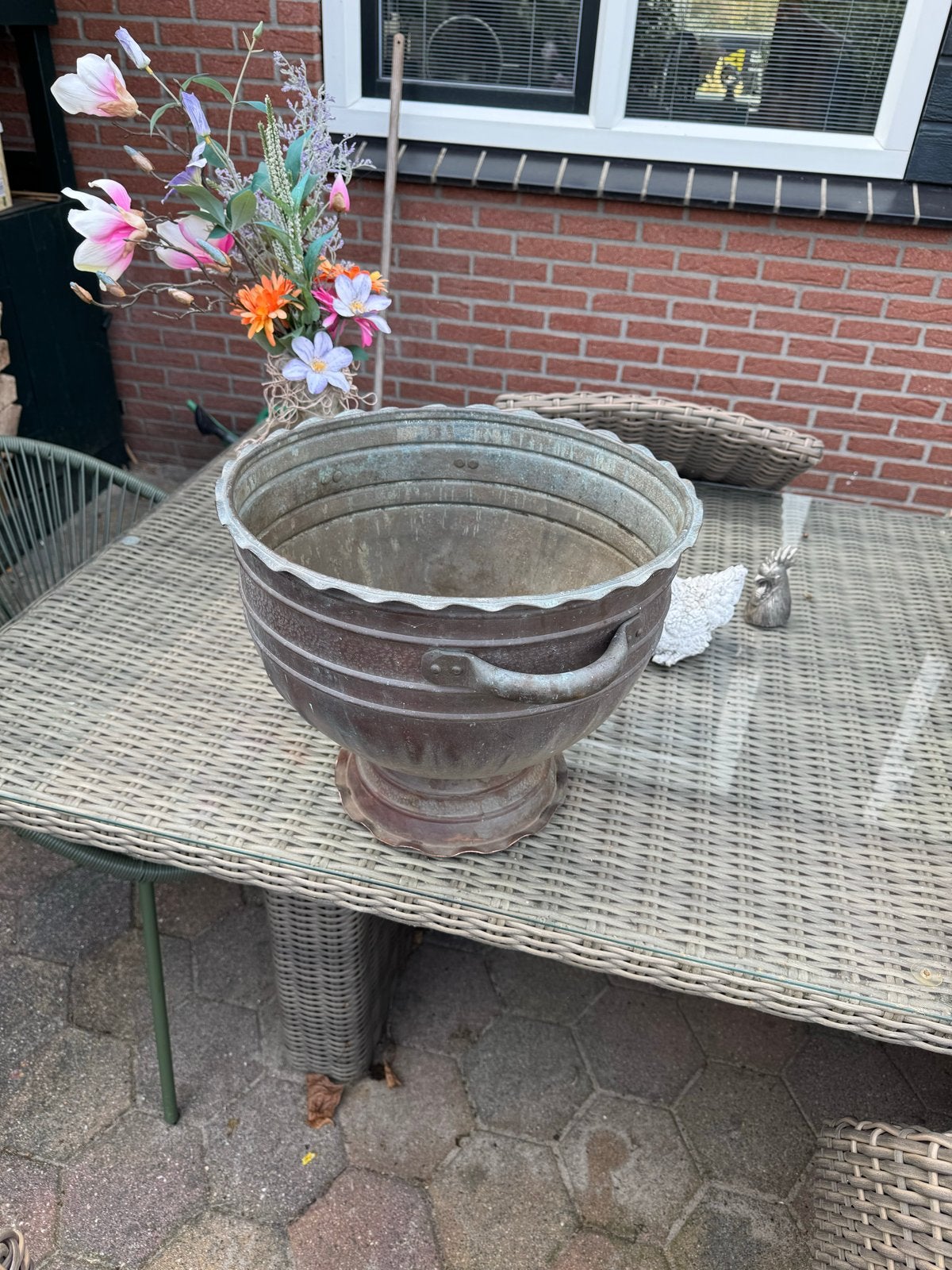 Bronzen plantenbak/pot - Ø 40cm, H 35cm, Ophalen, Gebruikt, 40 cm of meer, Rond