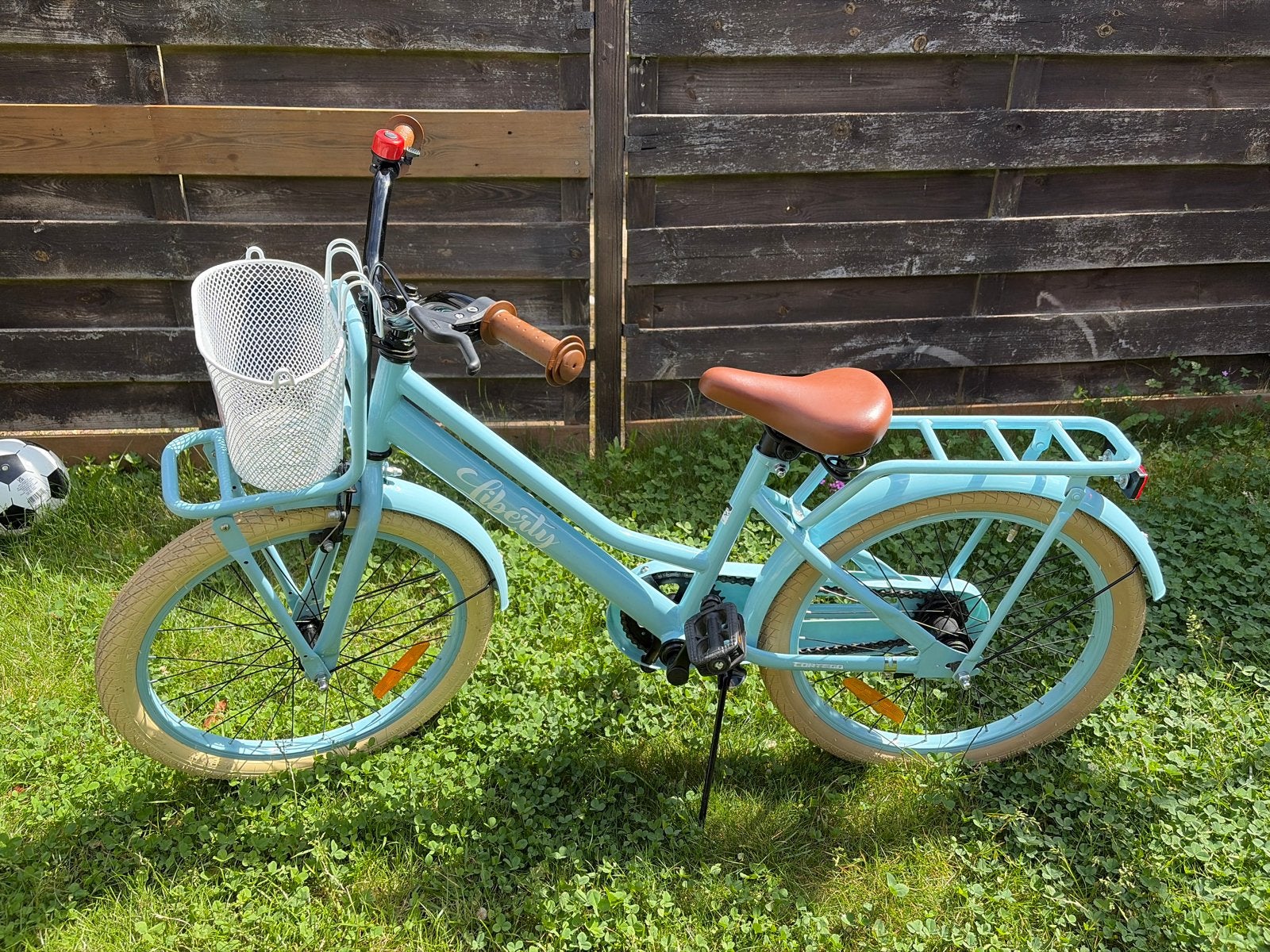 Liberty 20 inch kinderfiets met mandje en bagagedrager, Ophalen, Zo goed als nieuw, Velgrem, 20 inch of meer