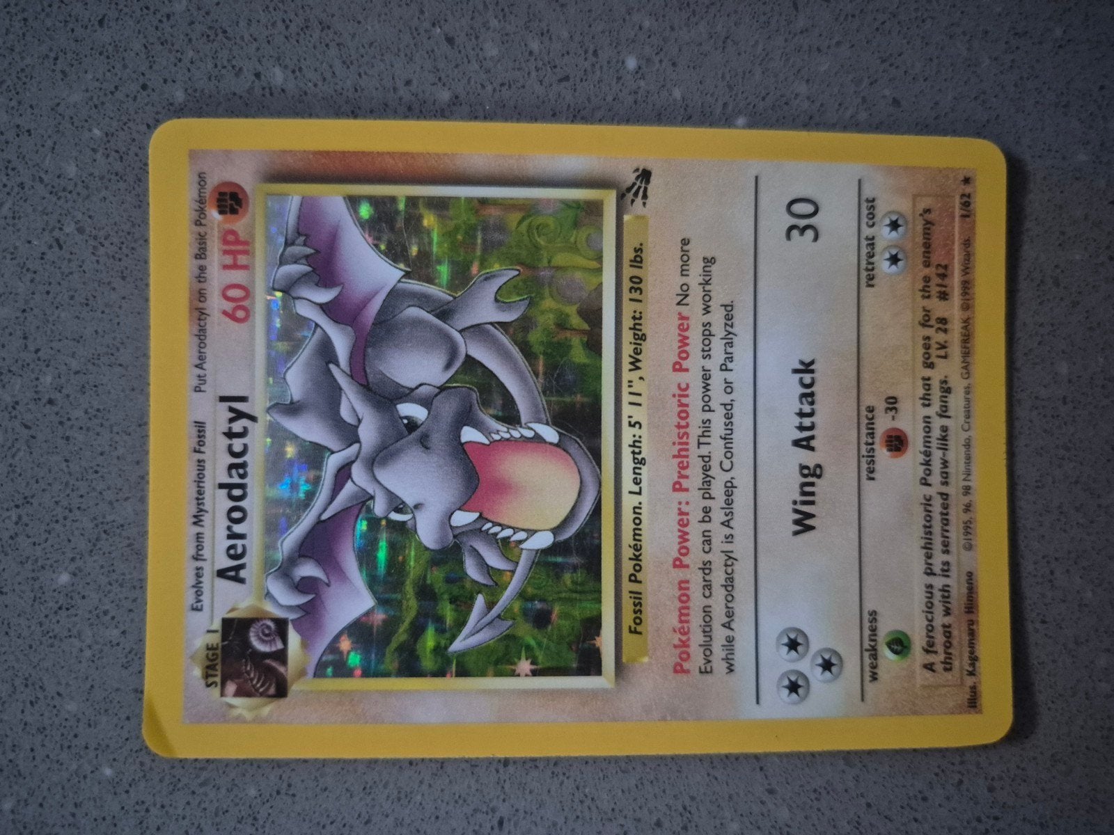 Aerodactyl Holo Fossil Set Pokémon Kaart 1/62, Ophalen of Verzenden, Gebruikt, Losse kaart, Foil