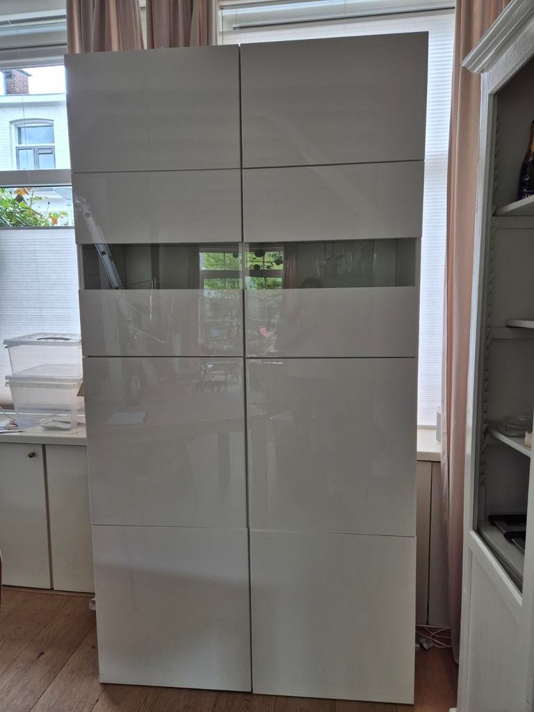 Ikea Besta kast met glazen deuren en hoogglans witte deuren, Ophalen, Gebruikt