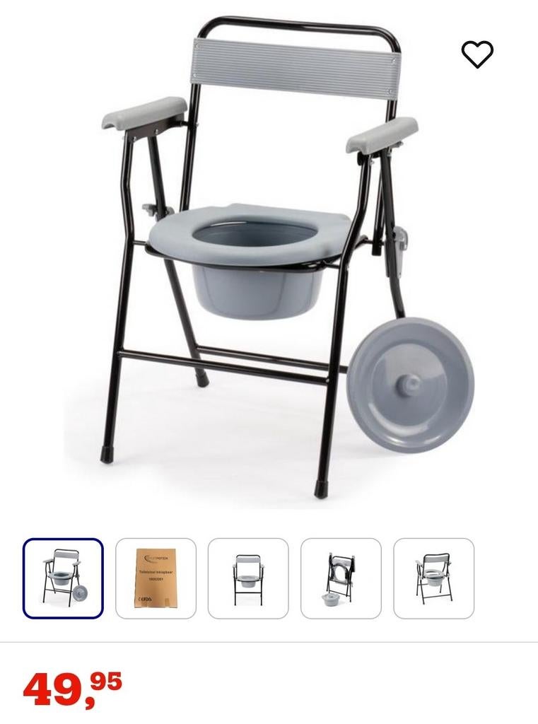 Opvouwbare Toiletstoel / douchestoel, Ophalen, Zo goed als nieuw, Grijs, Eén
