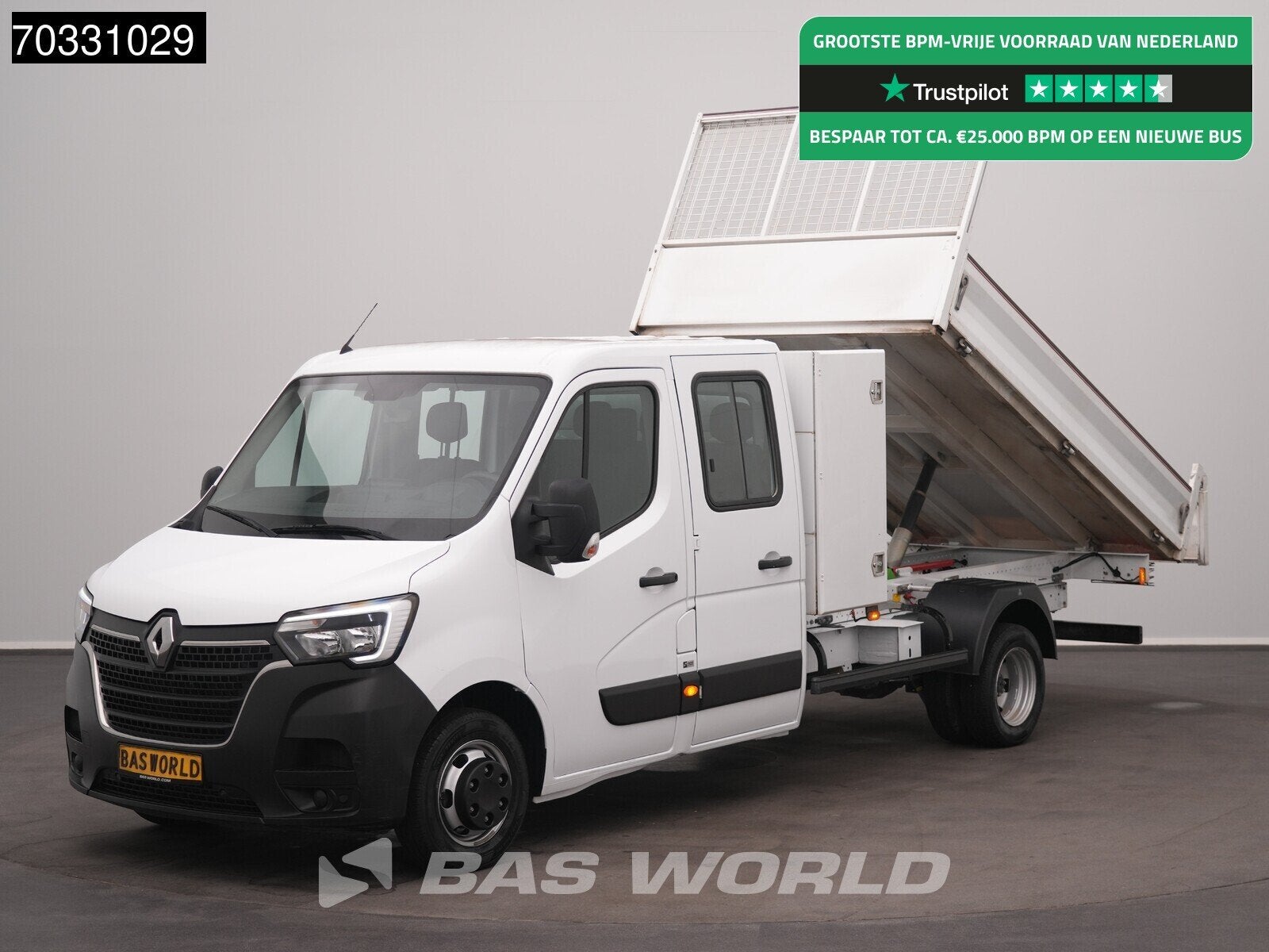 Renault Master 130PK Dubbel Cabine Kipper met Kist Dubbelluc, Auto's, Stof, Euro 6, 4 cilinders, Bedrijf