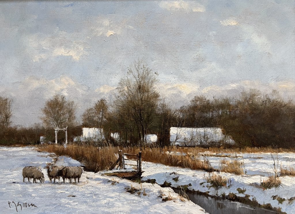 Frits Johan Goosen (1943) - Schapen in winterlandschap, Antiek en Kunst, Doek, Ophalen of Verzenden, Landschap, Olieverf