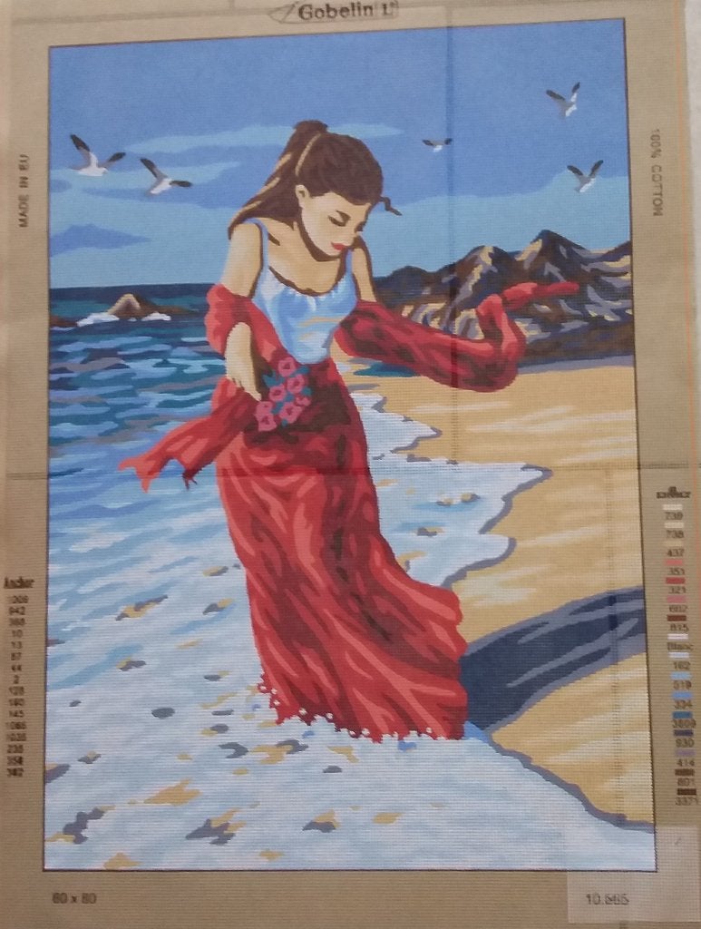 Cado voorbedrukt groot borduurstramien  DAME OP HET  STRAND, Ophalen of Verzenden, Nieuw, Handborduren, Onderdeel of Toebehoren