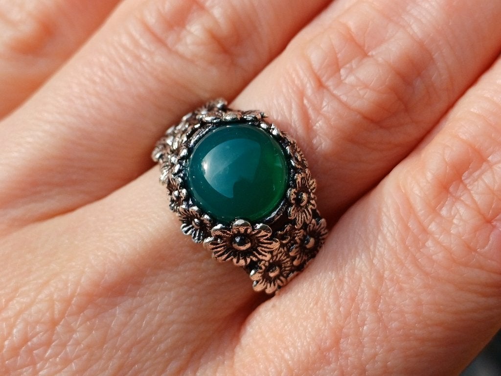 Vanoli 925 zilveren ring groene agaat maat verstelbaar 18 19, Sieraden, Tassen en Uiterlijk, Ringen, Daiva1973@hotmail.com, 18 tot 19