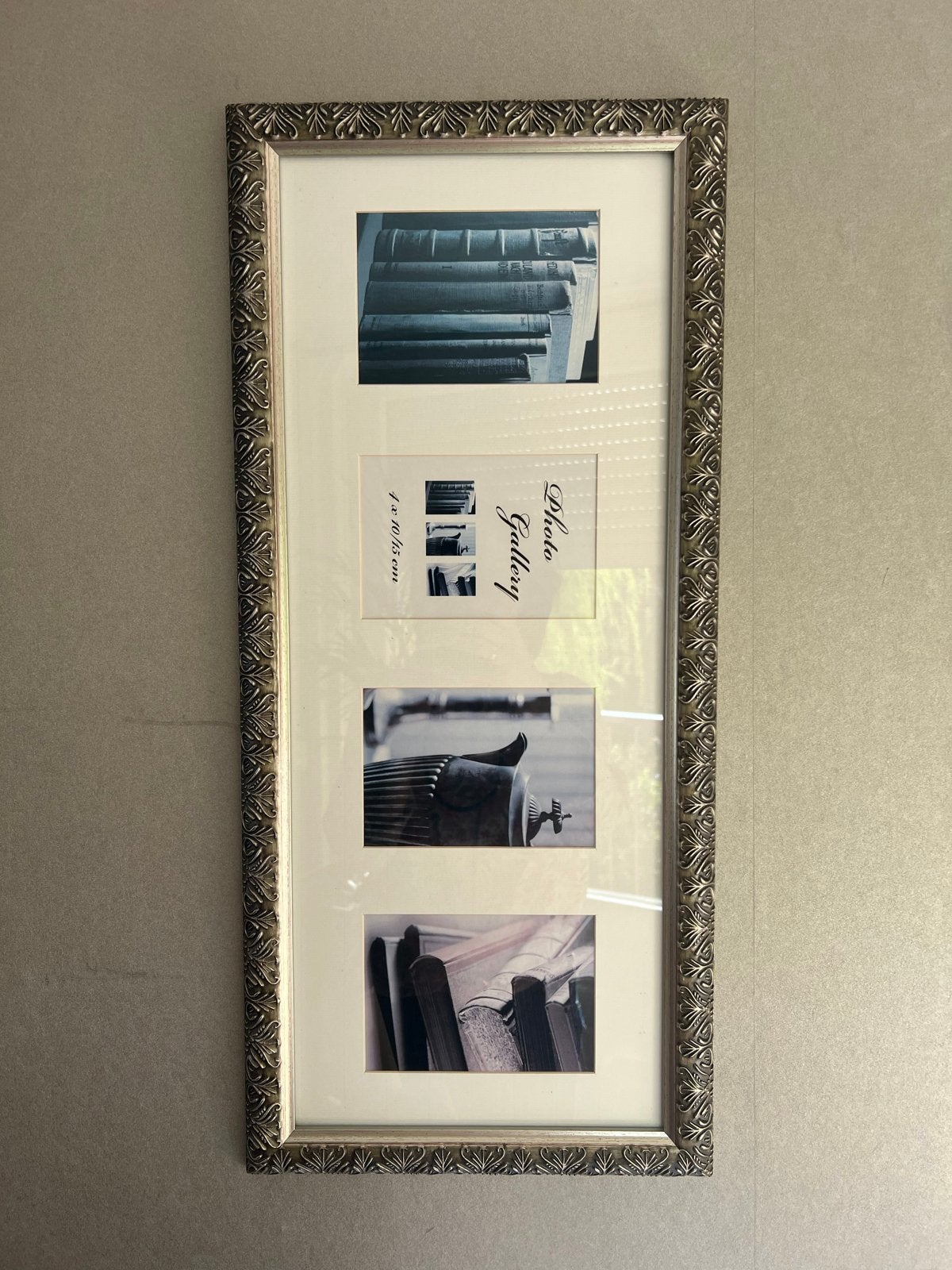 2 Zilverkleurige mat fotolijsten met sierrand 29x65 cm, Huis en Inrichting, Ophalen, Gebruikt, Met sierrand, Fotolijst