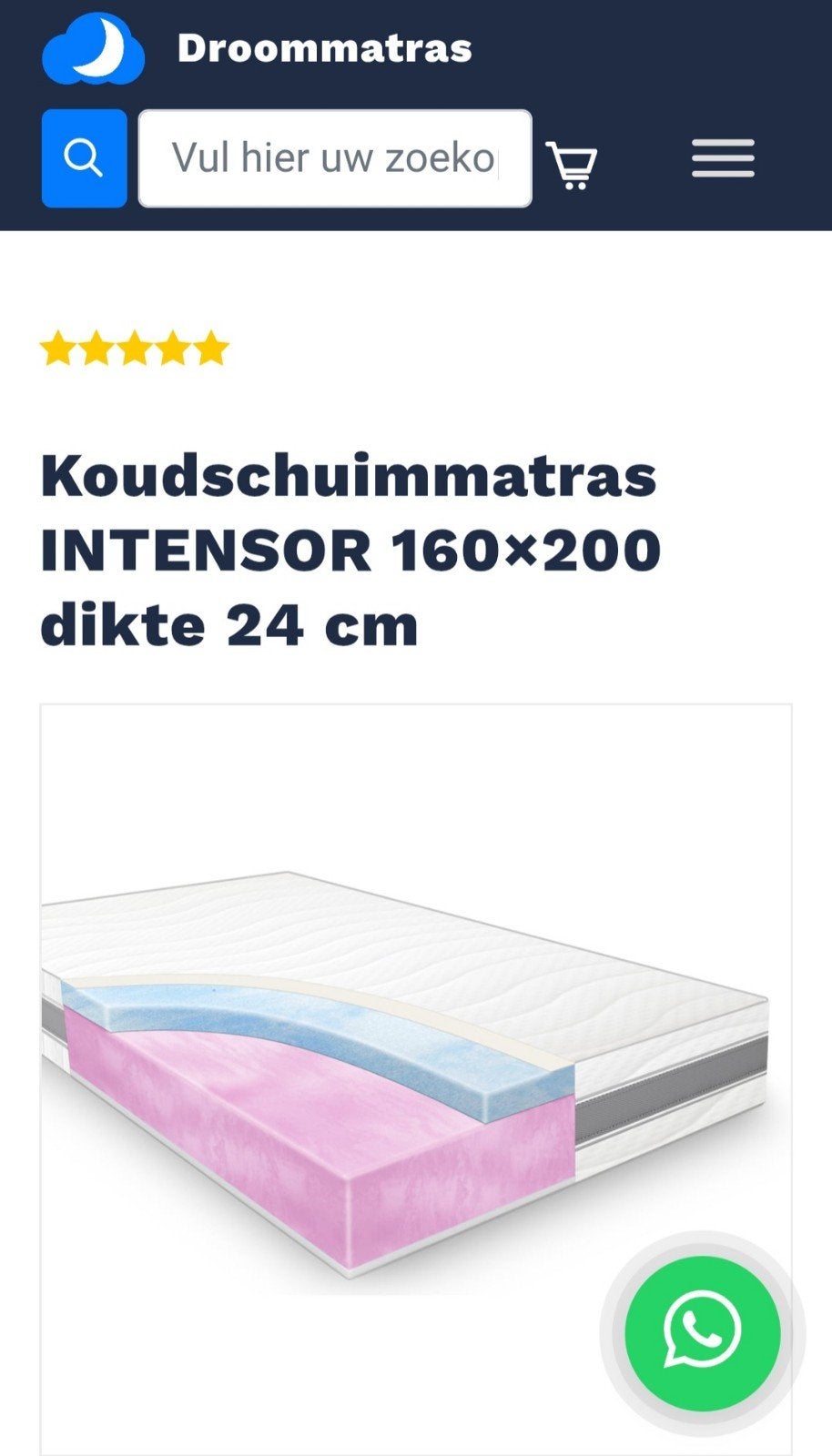 koudschuimmatras 160x200x24, Ophalen, Schuim, Lits-jumeaux, Wit
