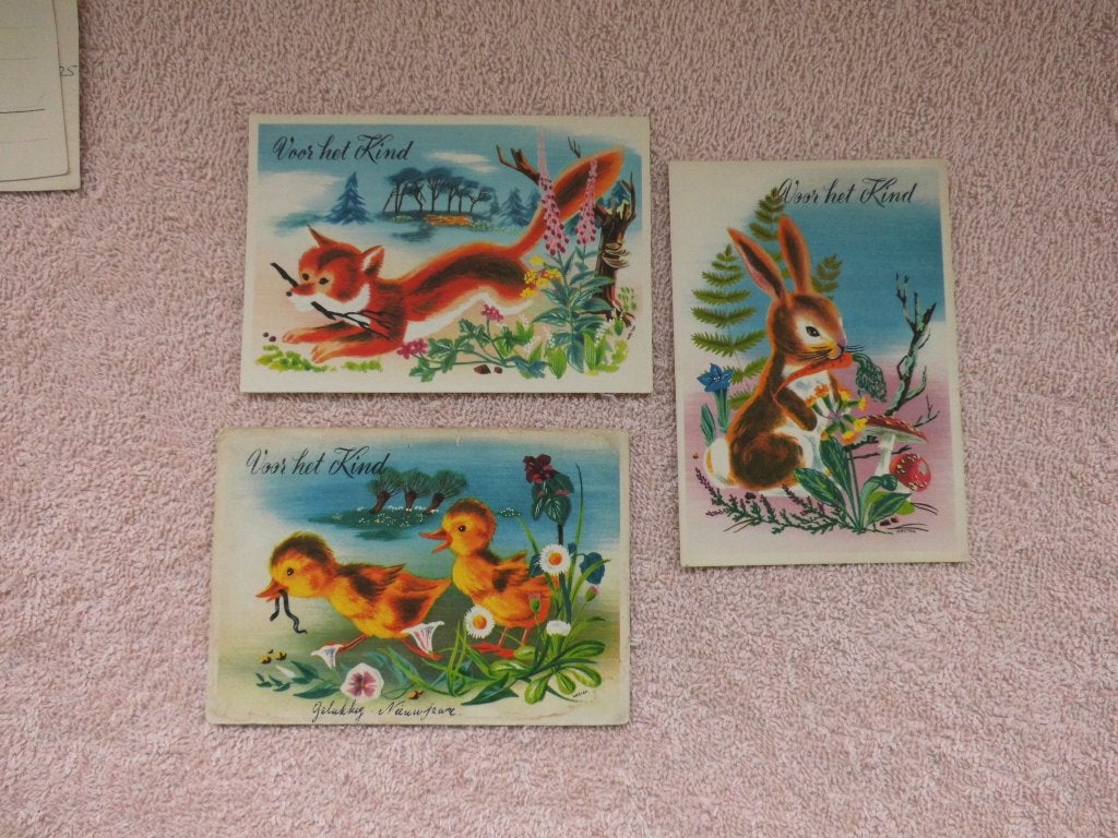 3 Vintage 'Voor het Kind' Ansichtkaarten - Dieren, Verzamelen, Ophalen of Verzenden, 1940 tot 1960, Gelopen, Wild dier