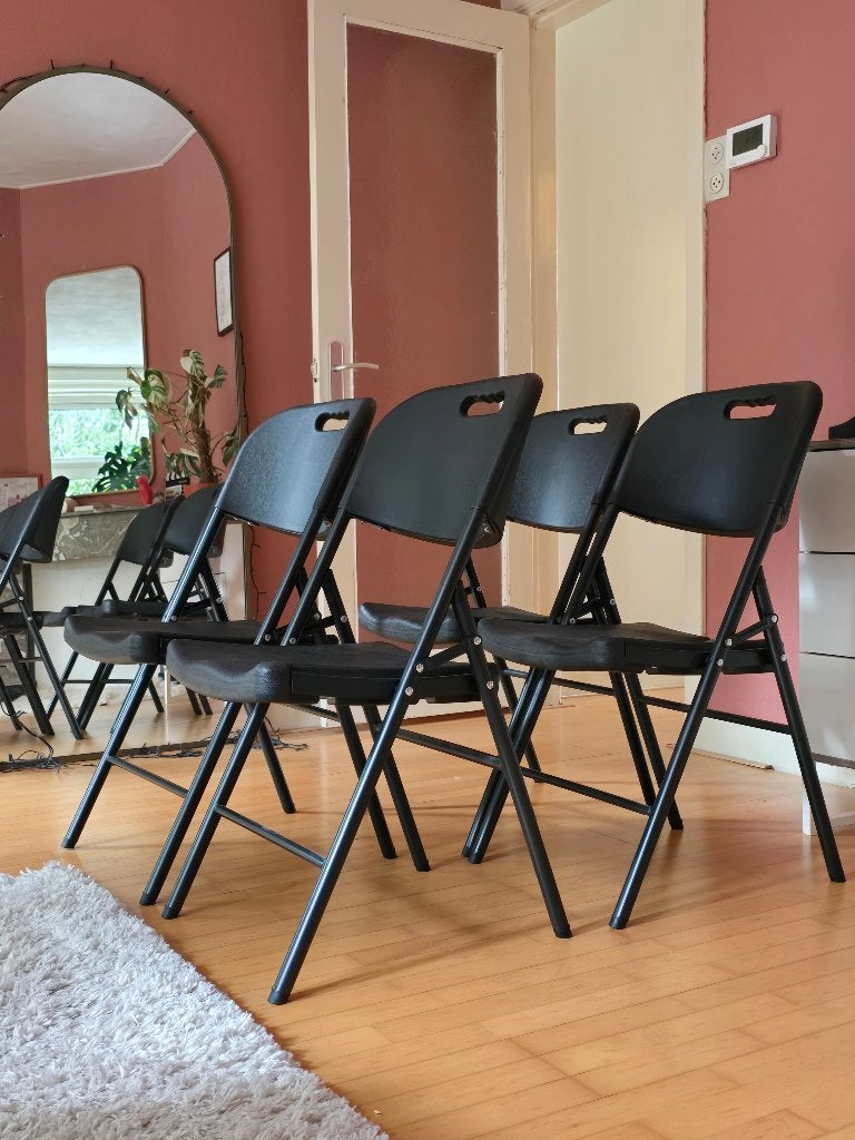 4 Zwarte Springos Klapstoelen - Zeer Goede Staat, Ophalen