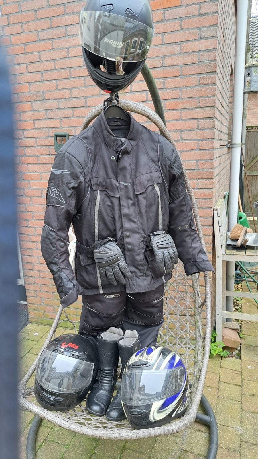 Motorpak (jas en broek handschoenen helmen laarzen)maat M, Ophalen, Tweedehands, Heren, Jas | textiel