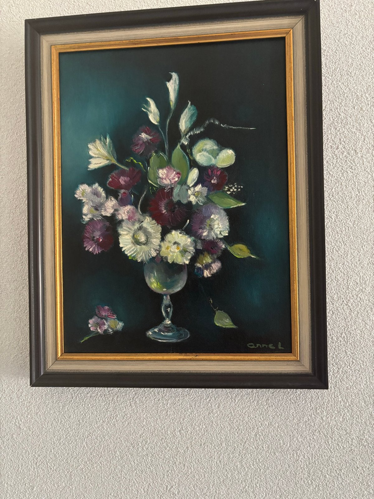 Schilderij: Stilleven met bloemen in vaas, Antiek en Kunst, Kunst | Schilderijen | Klassiek, Ophalen, Doek, Stilleven, Gesigneerd