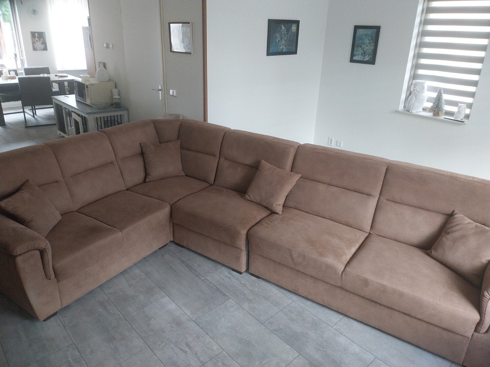 Zo goed als nieuwe 7-persoons hoekbank, camelkleurig, Huis en Inrichting, Banken | Bankstellen, Ophalen, Hoekbank, 300 cm of meer